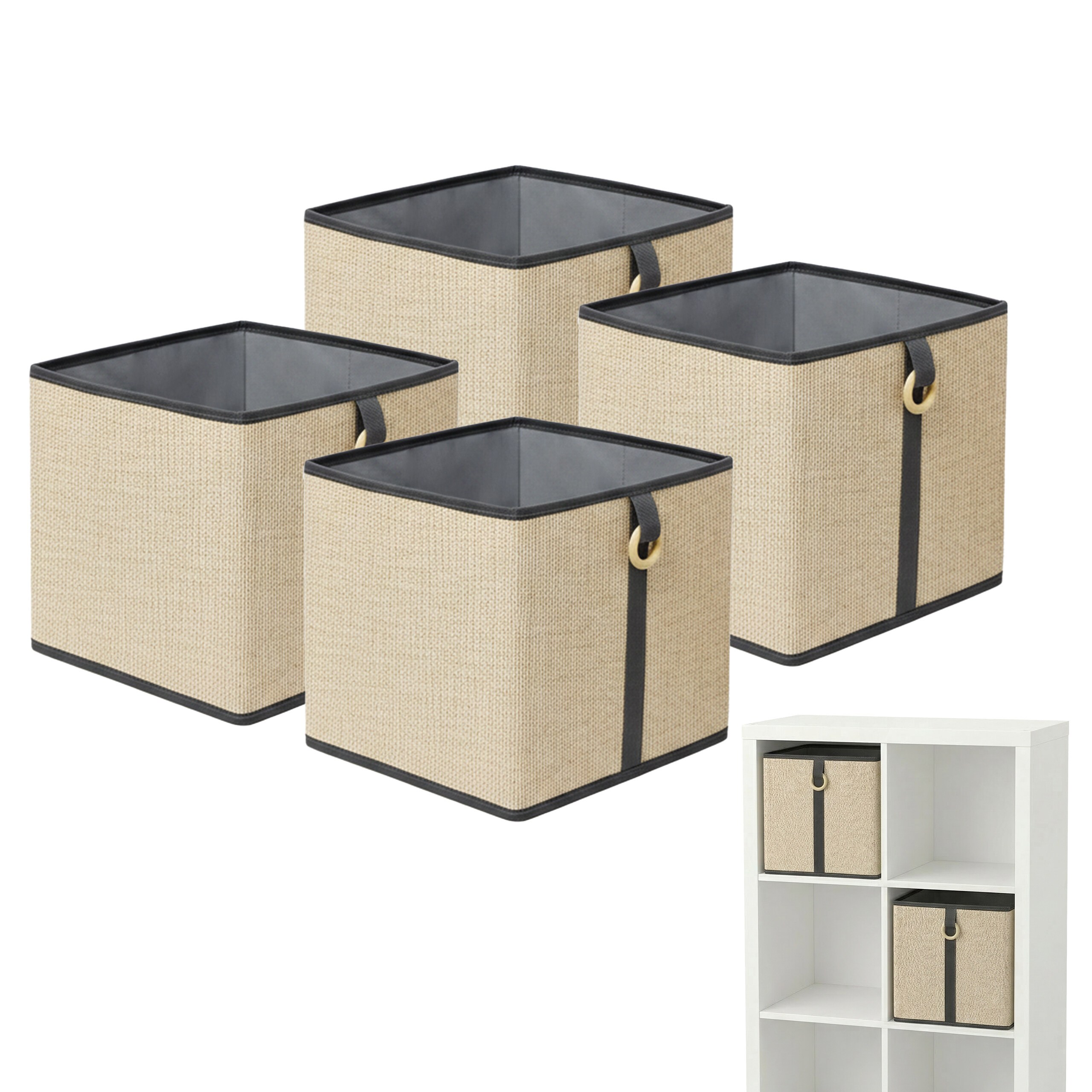 4 X Storage Basket In Natural/black - (w)30 X (h)30 X (d)30 Cm