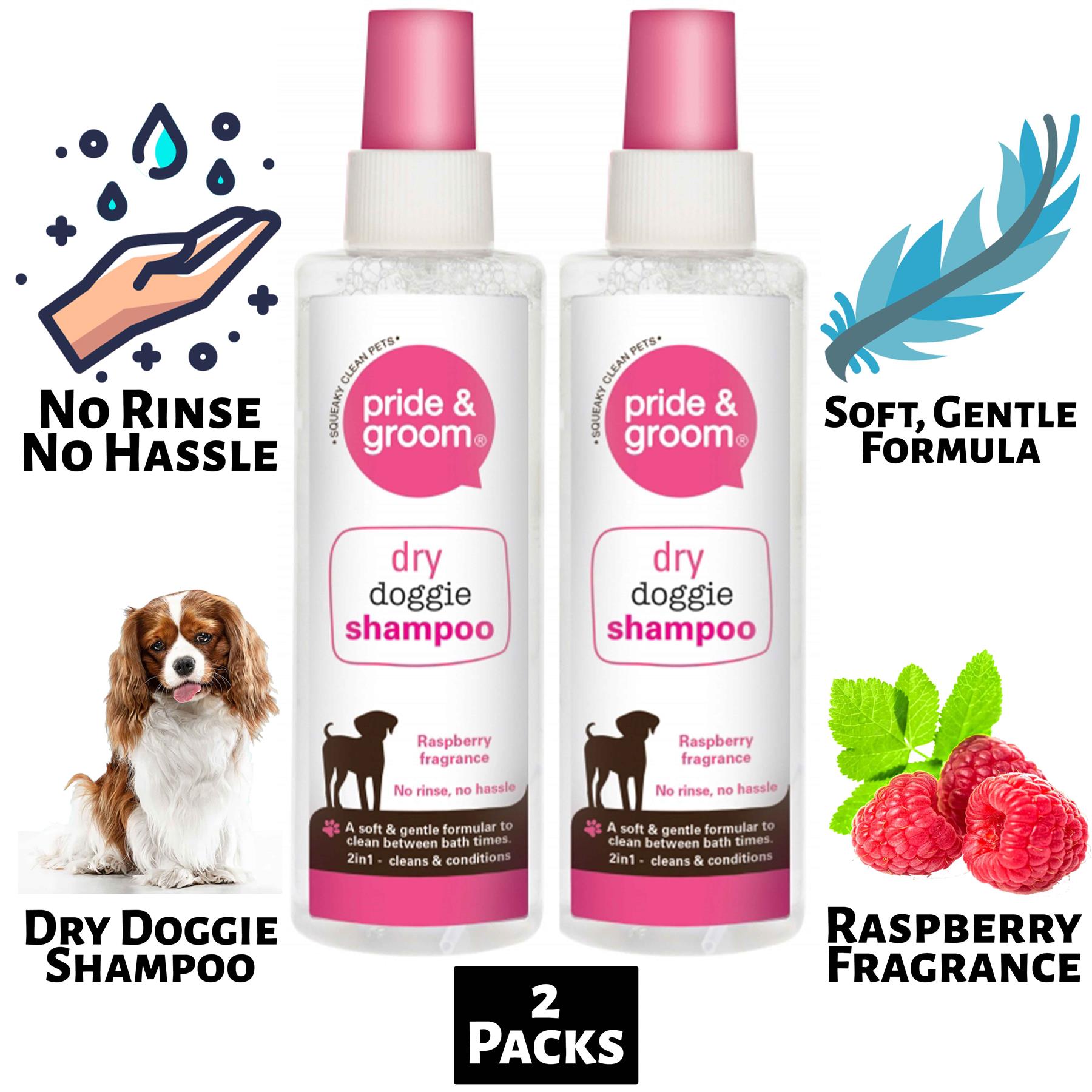 TEMU 2x Pride & Groom Raspberry Scented Dry Dog Shampoo 200ml