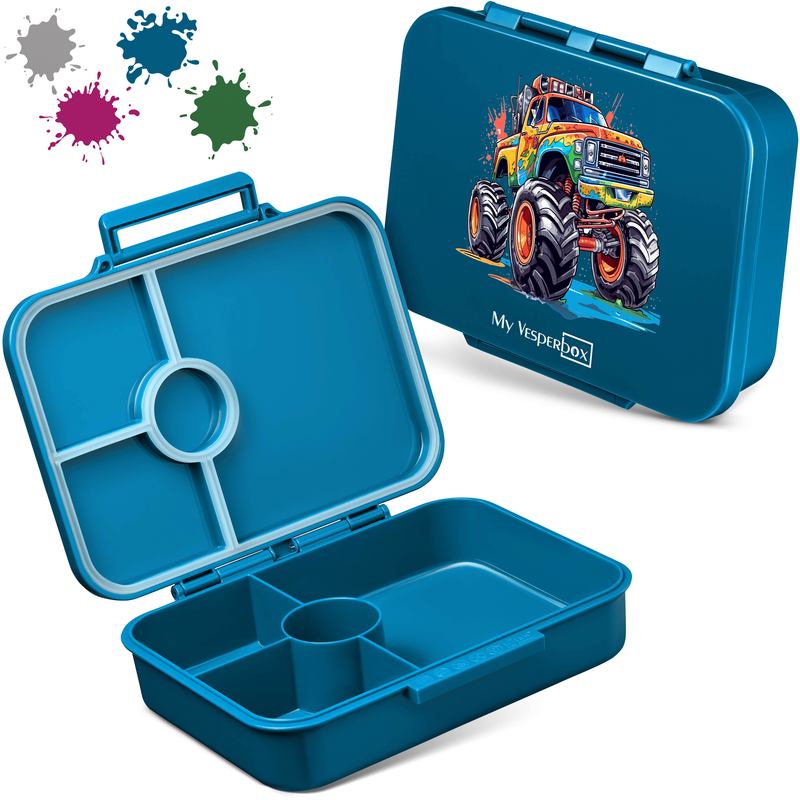 Image of Kids' Bento Box – Lunch Box With Compartments & Divider – For School & Kindergarten – Leakproof & Bpa-free – Designs: Unicorn, Excavator, Soccer Ball, Monster Truck, Rainbow – For – Myvesperbox Bia