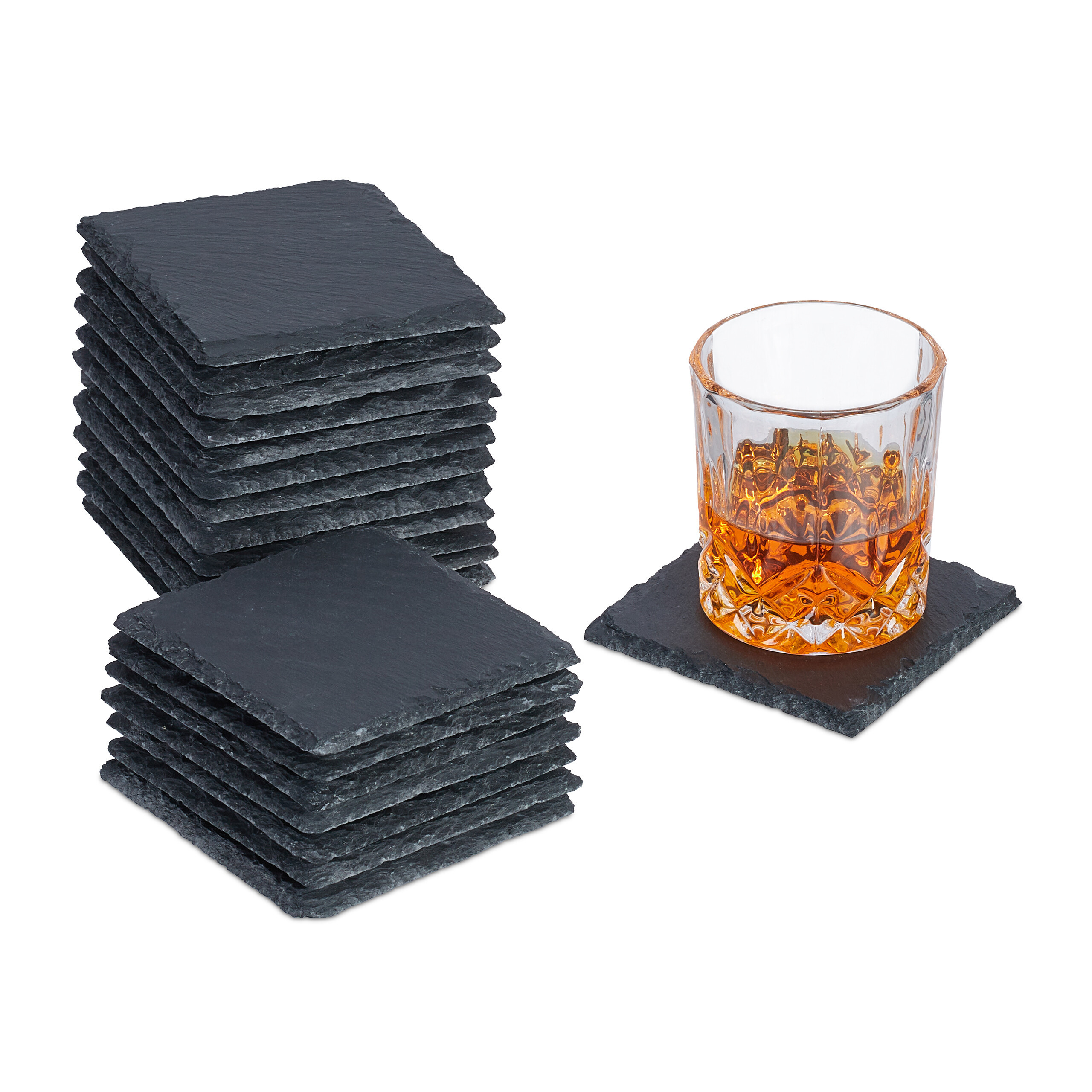 TEMU Untersetzer eckig, 20er Set, Schiefer und EVA-Schaumstoff, 10 x 10 x 1 cm, , mit bodenschonenden Schaumstofffüßen, für Gläser, Tassen,