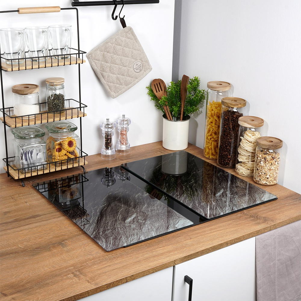 TEMU Planche À Découper Et Protecteur De Cuisine En Verre De 60x52 Cm, 2 Pièces