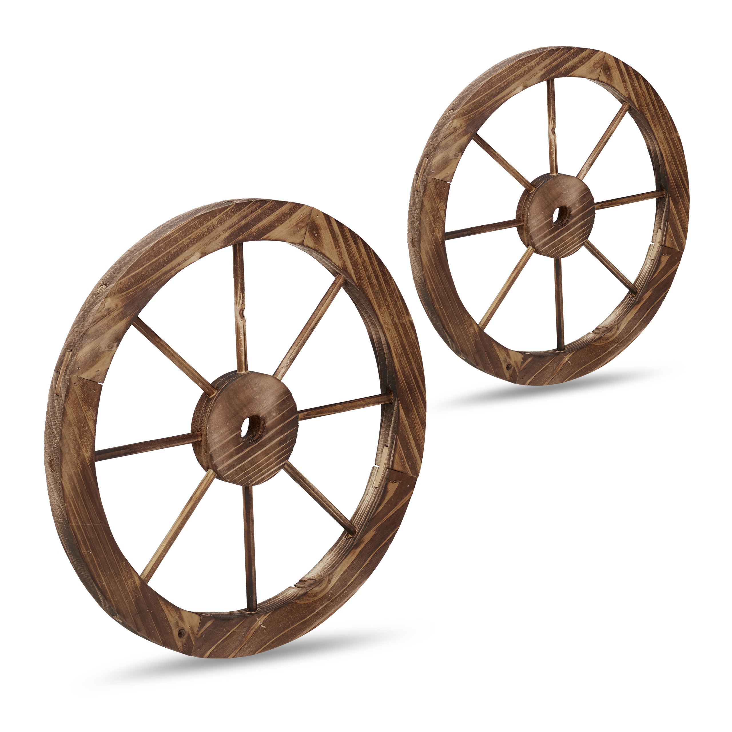 TEMU Ruedas de carro, acabado flameado, conjunto de 2, madera de resistente a , marrones, 40 x 2.5 cm, veta rústica con radios, para jardín, , valla,
