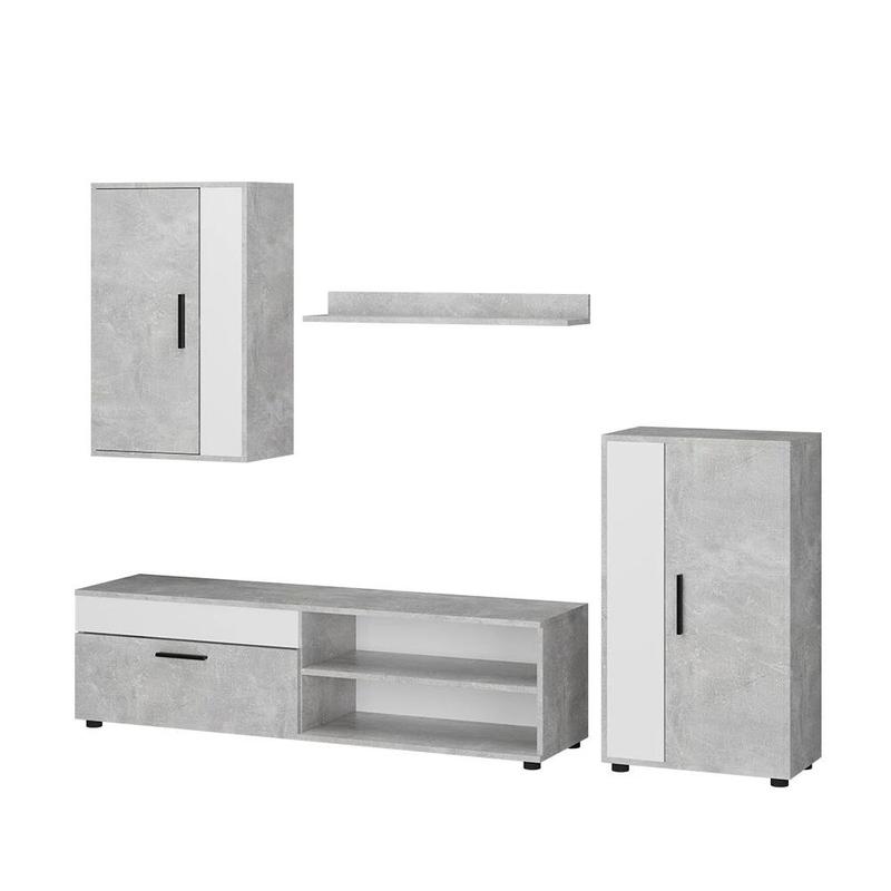 Image of Berno Concrete 4-piece Wall Unit Set, Tv Wall Cabinet, Living Room Wall With 16mm Chipboard, Space-saving Design
