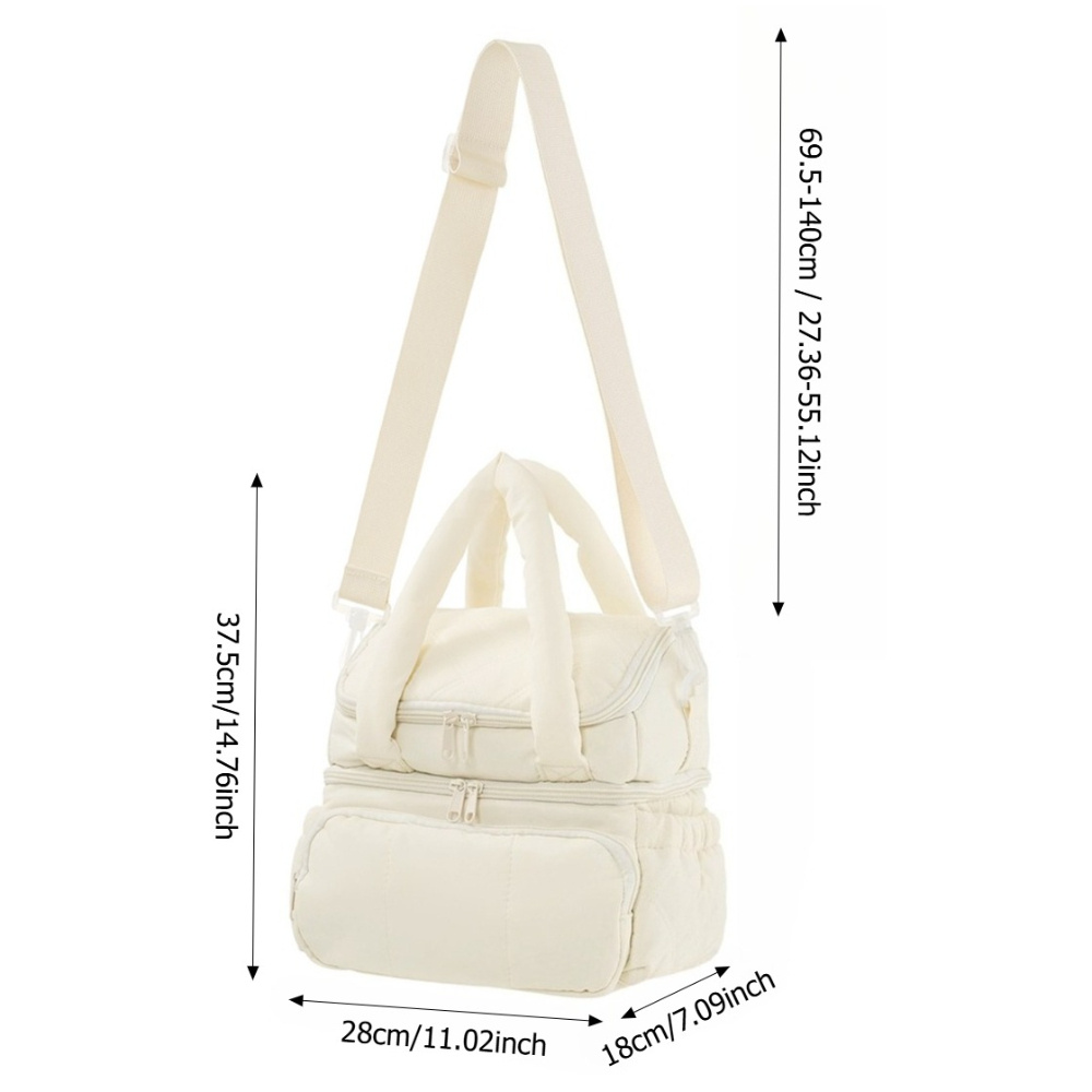 Beige Double Layer Insulated Lunch Bag with Adjustable Shoulder Strap