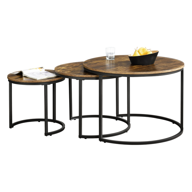 Arvidsjaur Coffee Table Set, 3-piece Sofa Tables, 3-piece Living Room Tables, , Round, Dark