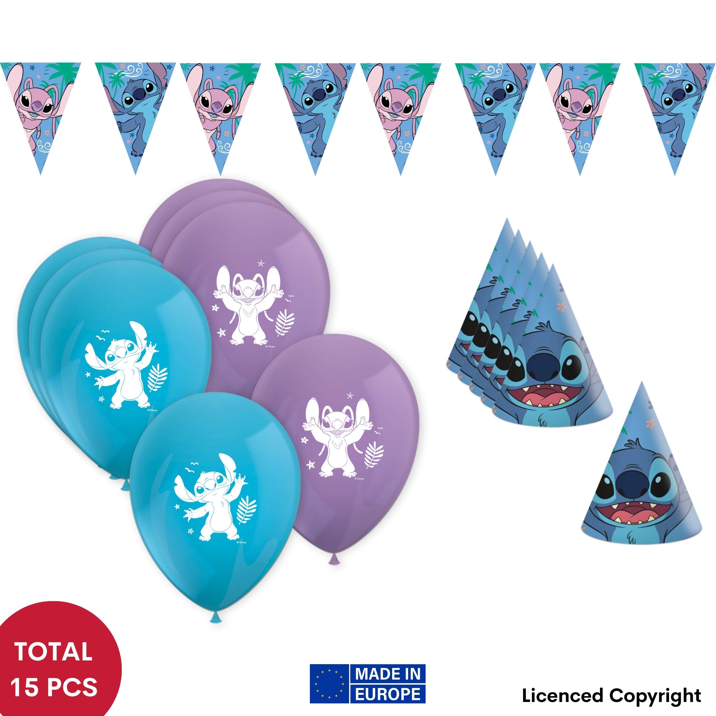 TEMU 15-piece And Kids' Birthday Party Decoration Set - 6 Party Hats, 1 Bunting Garland, 8 Balloons - Perfect For Themed Parties & Kids' Birthdays -