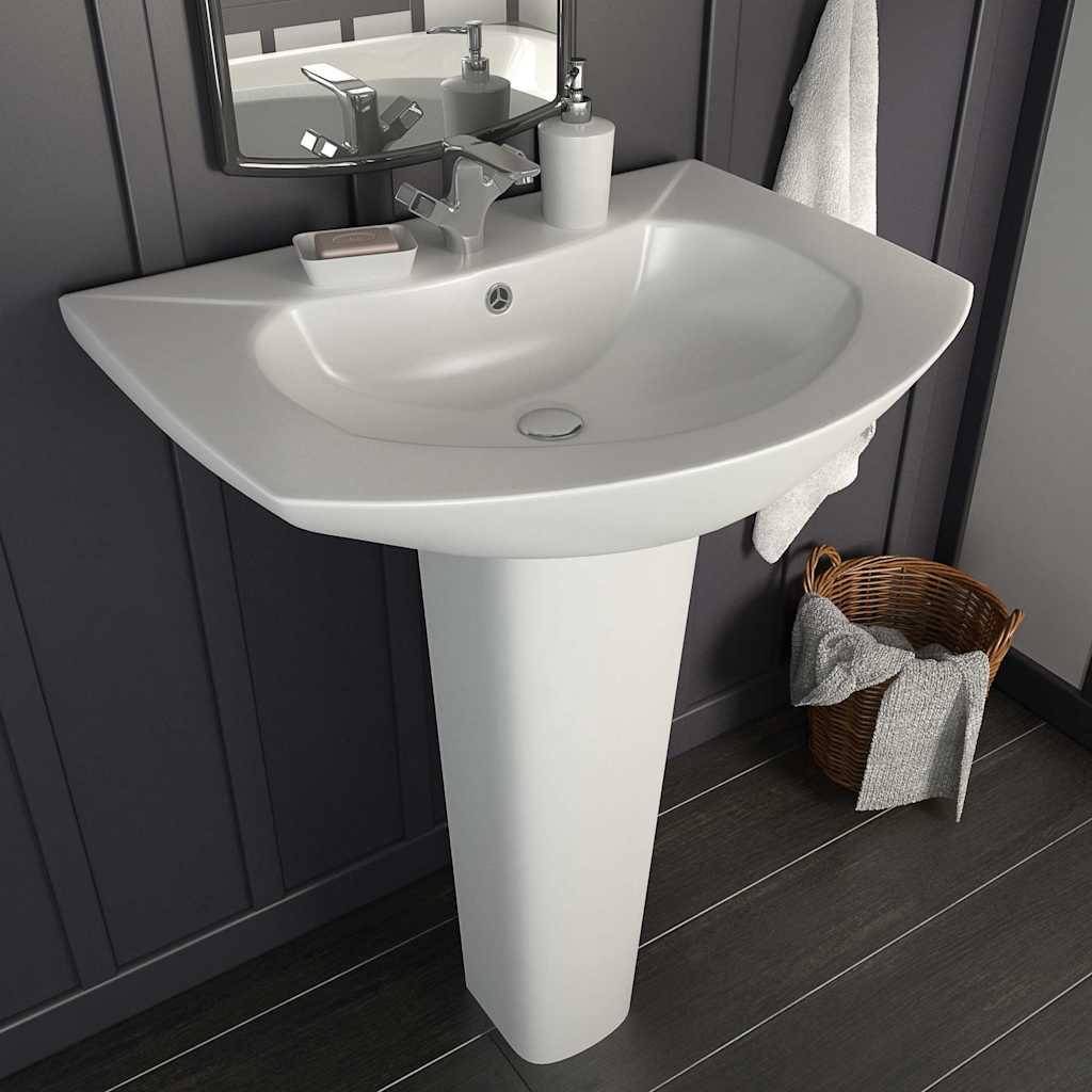 Image of Ceramic White Column Wash Basin, Freestanding Bathroom Sink