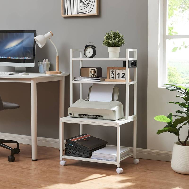 Roller Printer Table Svanaldsvipp 100 X 55 X 38 Cm Printer Stand With Integrated Power Outlet Module Metal Frame White