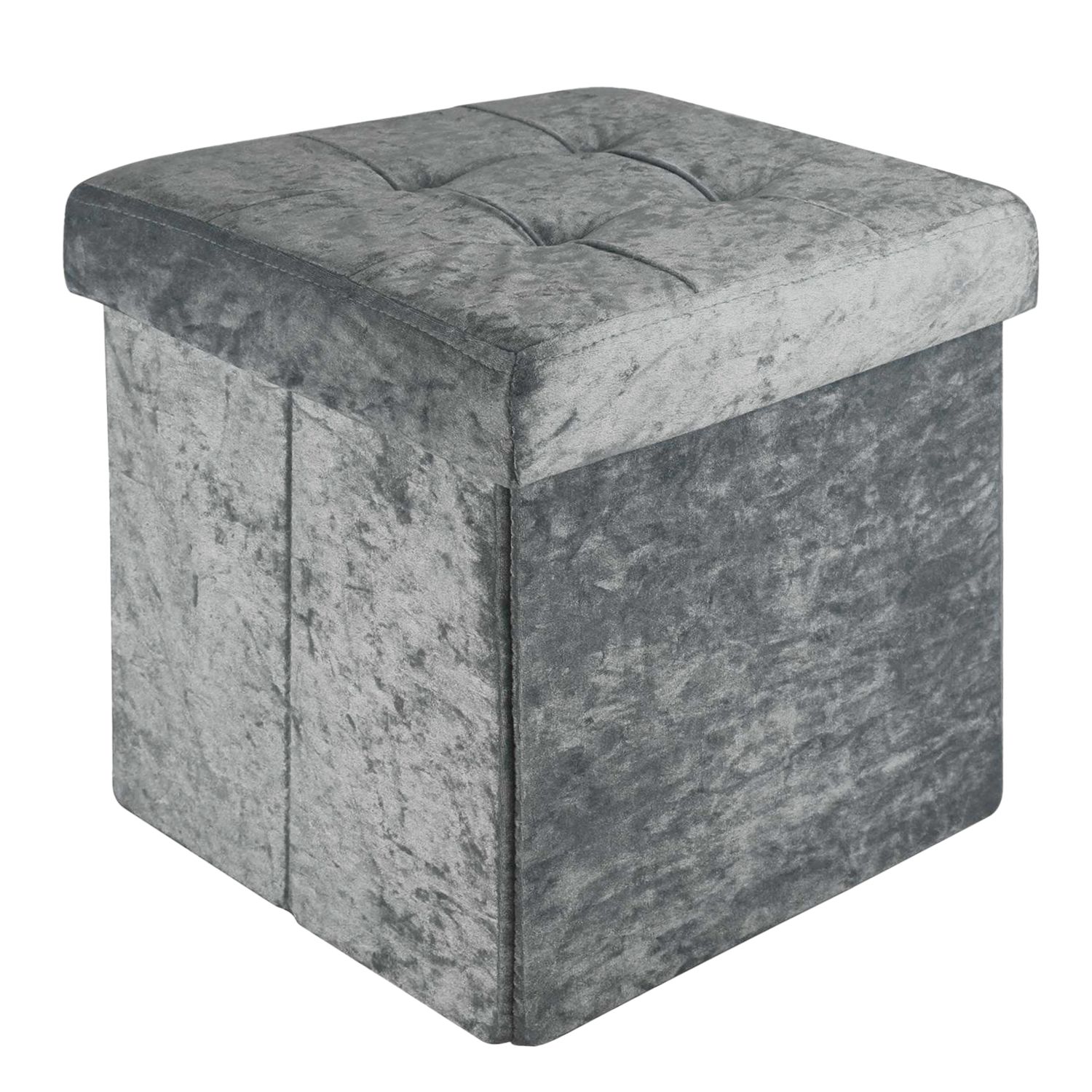 Image of Intirilife Foldable Storage Ottoman 38x38x38 Cm Velvet Padded Cube Stool With Storage And Lid With Velvet Cover - Footrest Storage Box Chest Bench