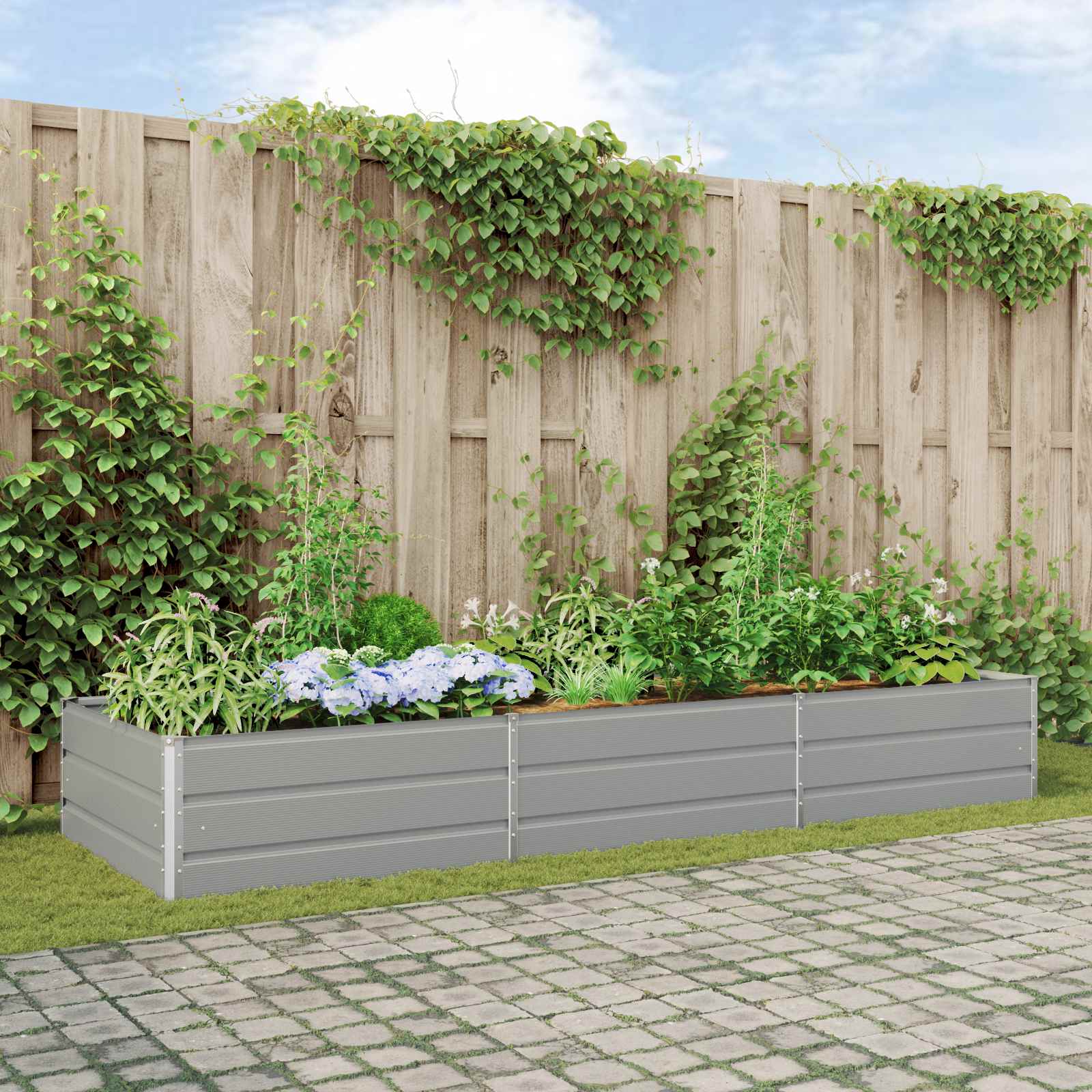 Image of Grey 290 X 100 X Galvanized Steel, Garden And Terrace Planter, Metal Container, Weather-resistant Flower Pots, Modern Planters