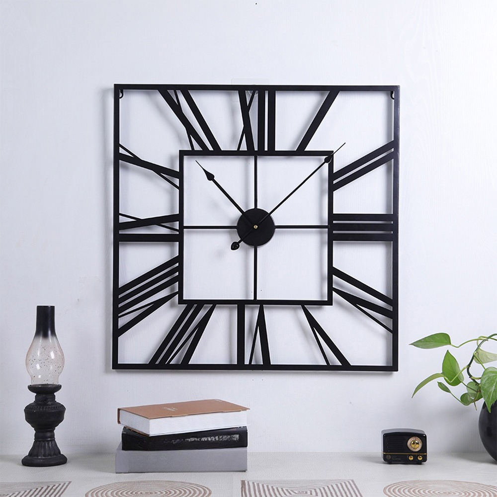 TEMU 60cm Vintage Metal Iron Art Wall Clock, Square Skeleton Clock Silent Non-ticking, Outdoor Garden Wall Clock, Face Roman Wall Clock, Wall Mounted