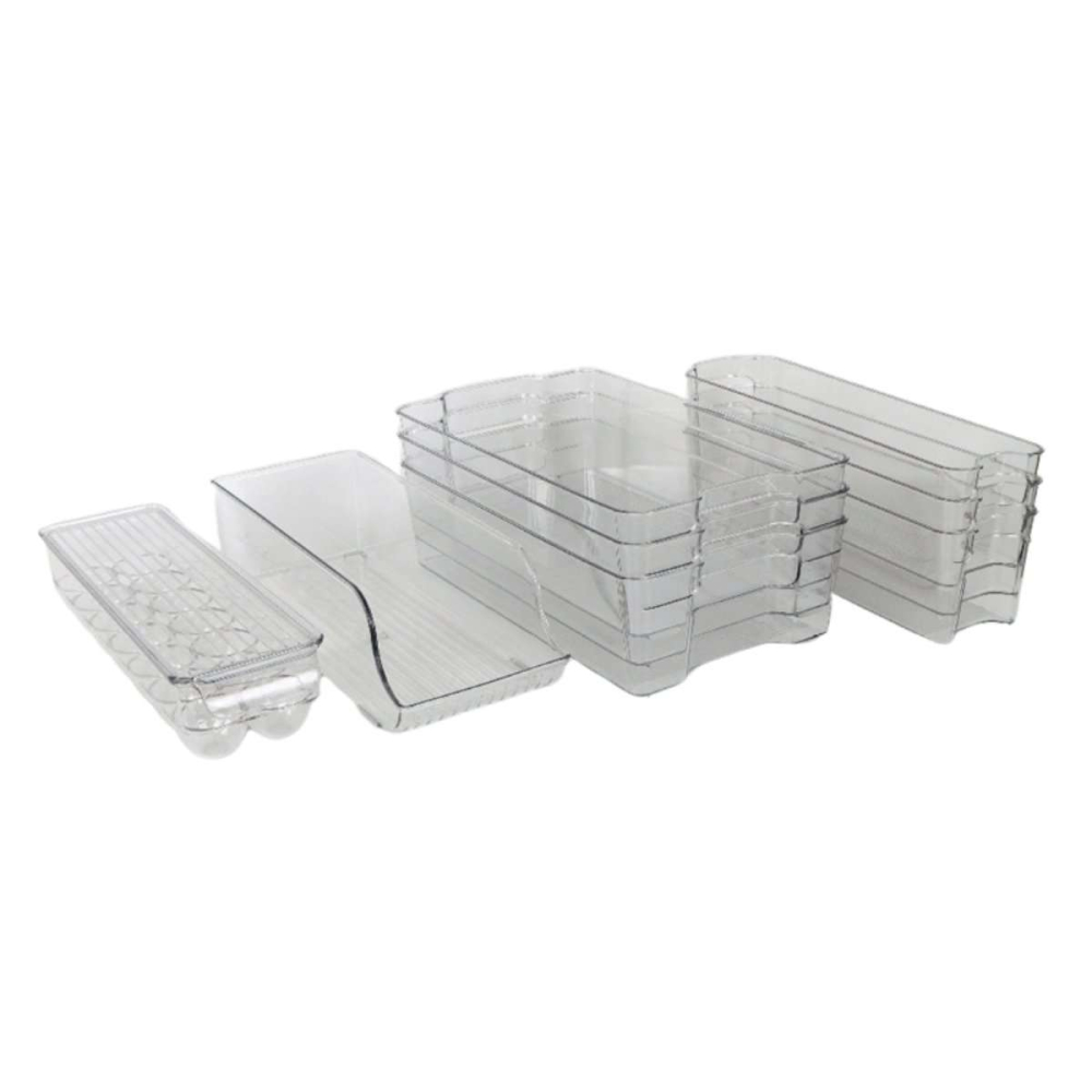 TEMU Set de Organizadores ® – 8 Piezas de Plástico Transparente | Para Nevera, Cocina, Baño y Hogar | Apilables y Libre de BPA