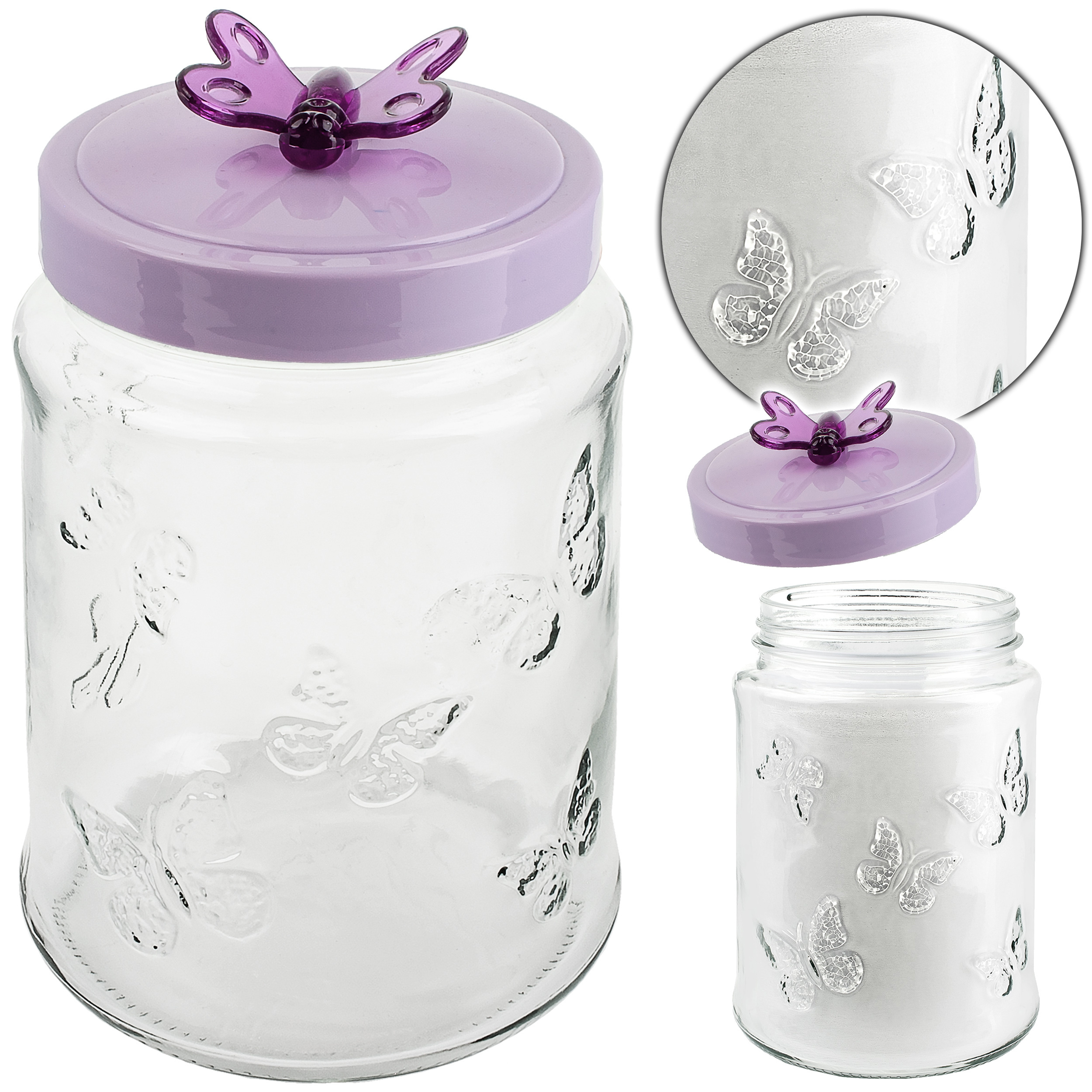 Image of 1.5 Liter - Large Glass - Storage Jar / Container - With Lid & Seal - Purple - Storage Can / Container - Cookie Jar