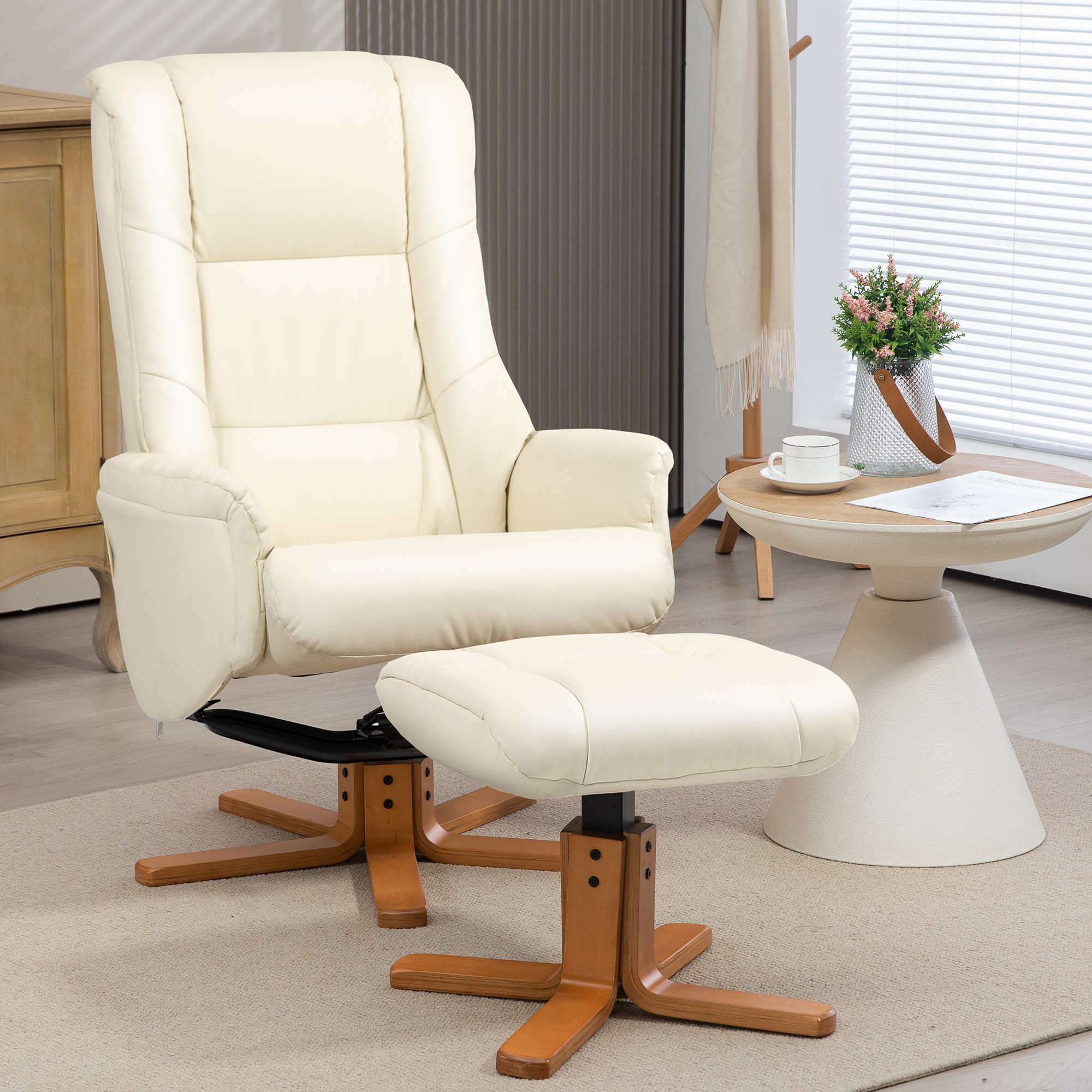 Image of Homcom Recliner With Stool, Reclining Tv Chair, Rocker , Tv Armchair With High Backrest, Wooden Legs For Living Room, Bedroom