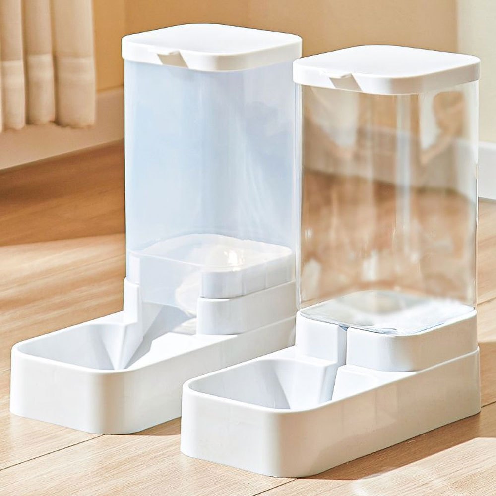 Pet Feeding Dispenser Set with Pet Water and Food Dispenser Transparent Dog Food Bowl Cat Feeding Station Large Capacity 3.8L Feeder for Dog Cat Puppy Kitten 28.5x29x13.5cm