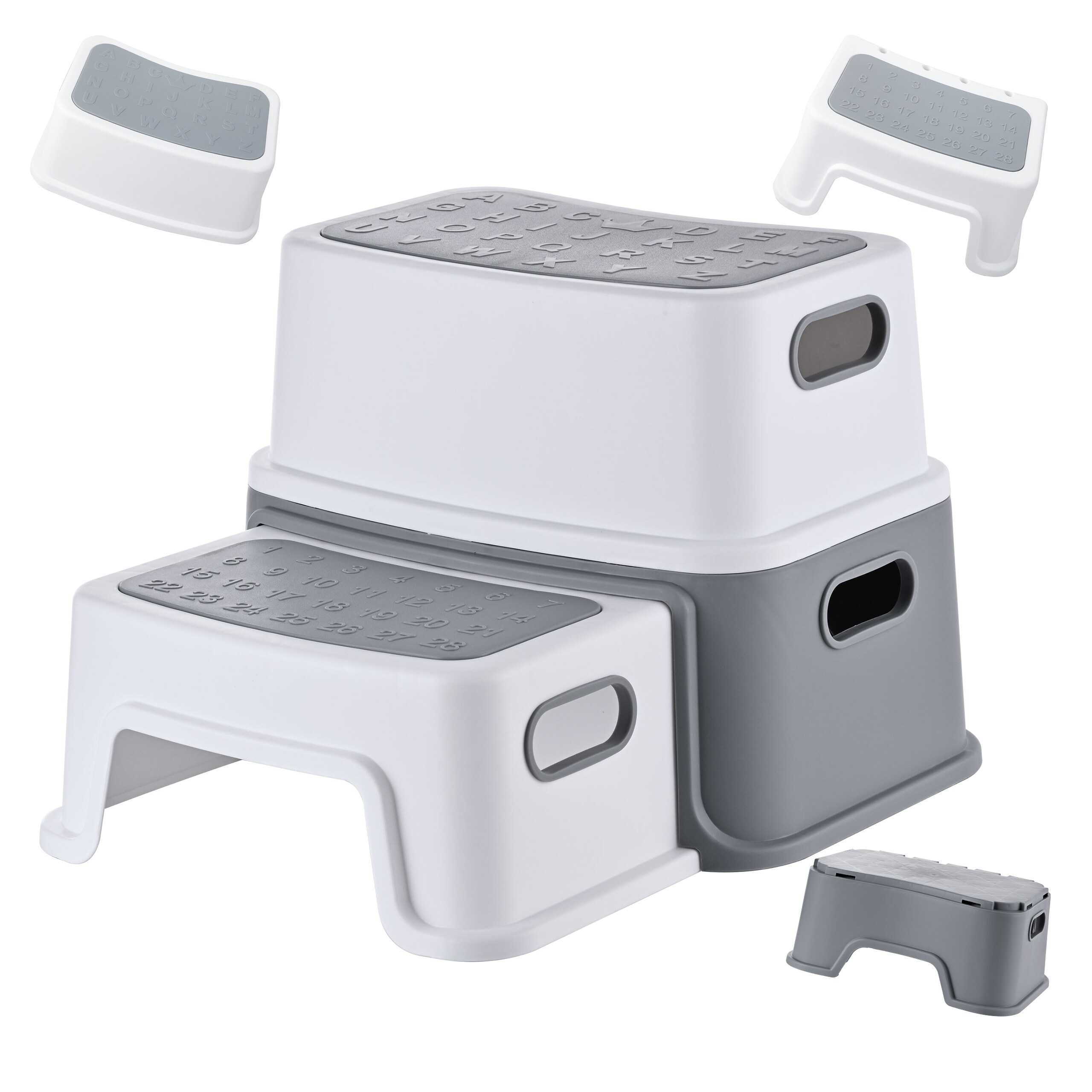 Children's Stool 'numbers' In White/grey - (w)33 X (h)25.5 X (d)38.5 Cm