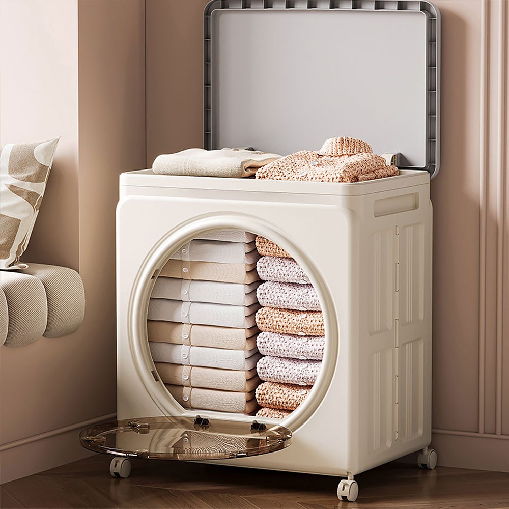 TEMU 160l Large Capacity Rolling Storage Trunks With Lid & Wheels Collapsible Storage Bin Foldable Blankets, Clothes Container Box Open Front Durable