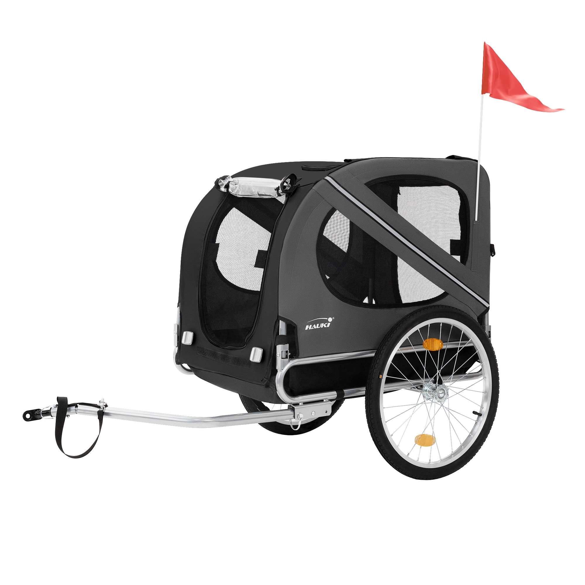 Image of Hauki Bike Trailer & Dog Stroller 2-in-1, Foldable, 130x72x90 Cm, Dog Trailer For Dogs Up To 40 Kg, Trailer With Reflectors, Leash & Flag, Bike Trailer For Dogs, Dog Stroller, Dog Transporter