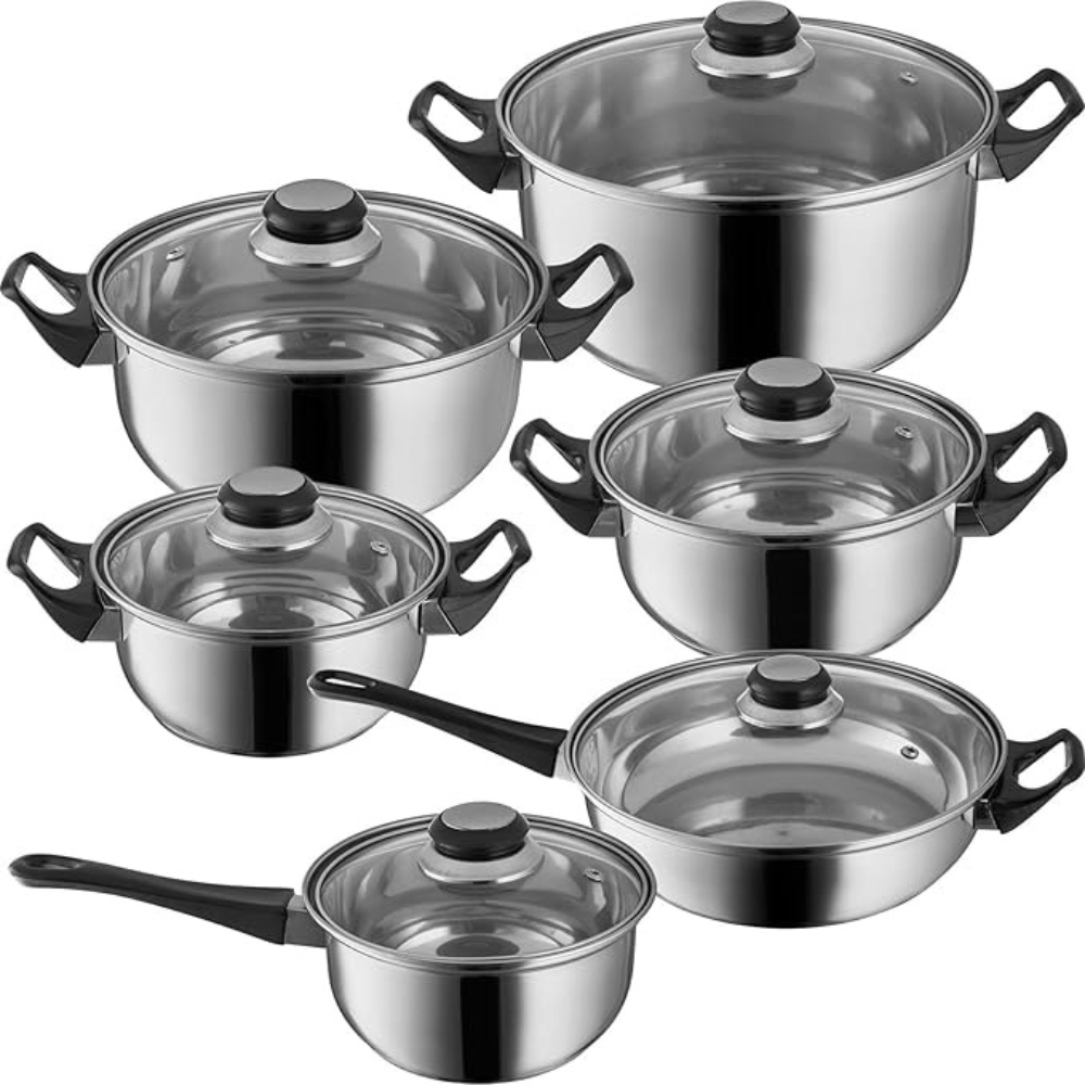 TEMU 6pcs Stainless Steel Cookware Saucepan Set Pan Pot Kitchen Cooking Glass Lid, Multipurpose Pots And Pans Set For Cooking, Frying, Steaming,