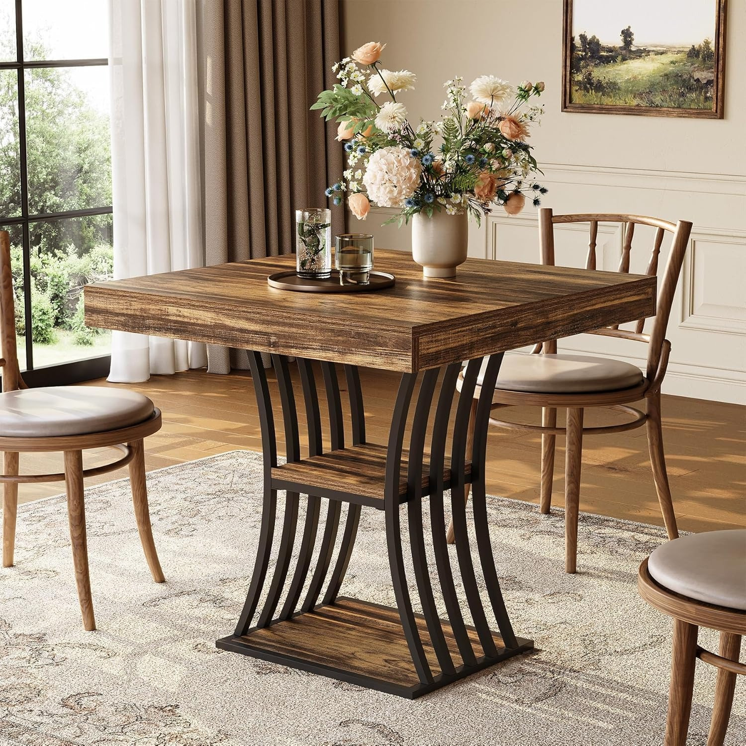 Industrial Dining Table, 80 X 80 X 76 Cm, For , With 2 Storage Compartments, Table For Dining Room, Living Room, And Apartment, In Rustic Brown