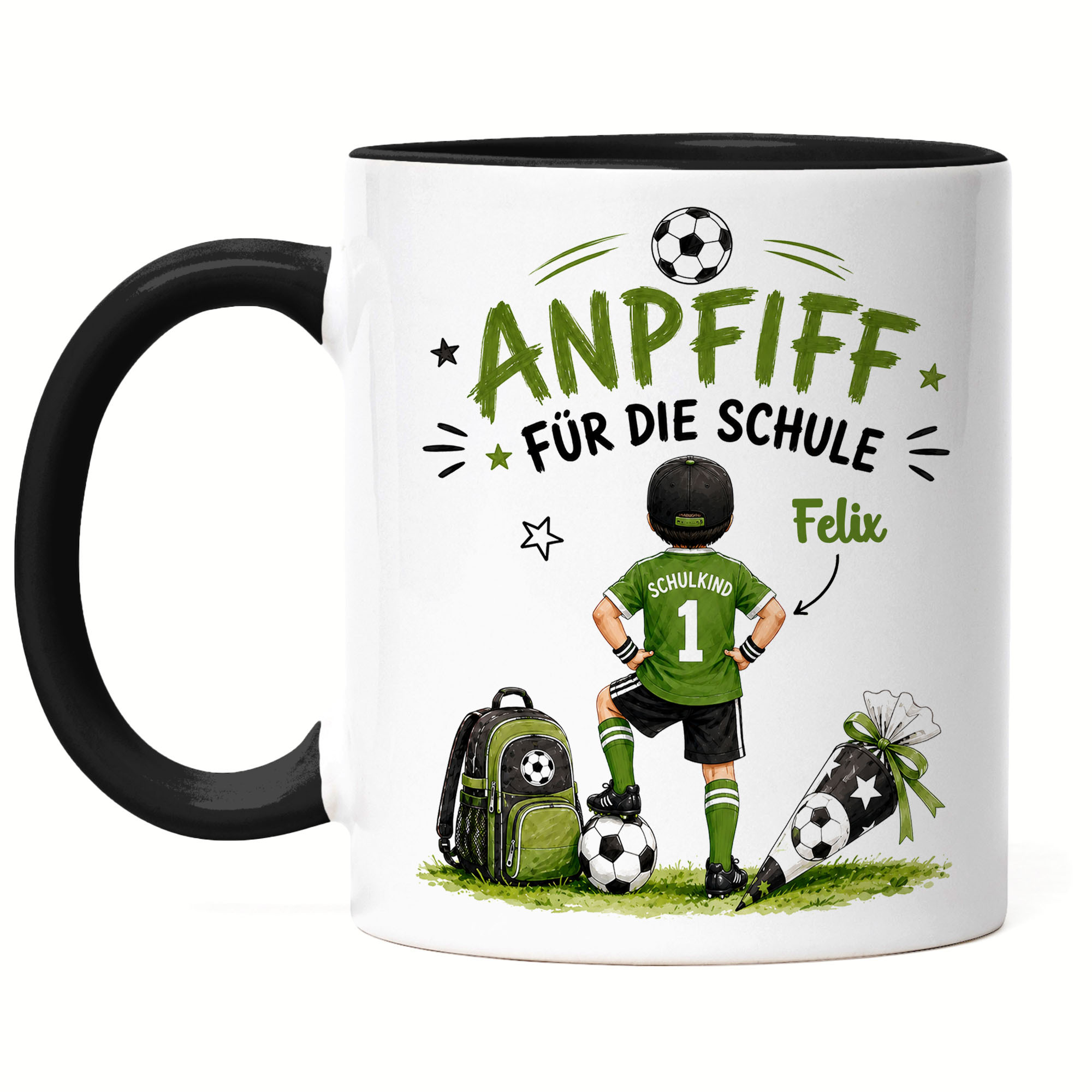 School Kid Mug For School, Personalized With Name, Soccer School Bag Backpack Design, Back-to-school Gift For Boys, Coffee Mug -