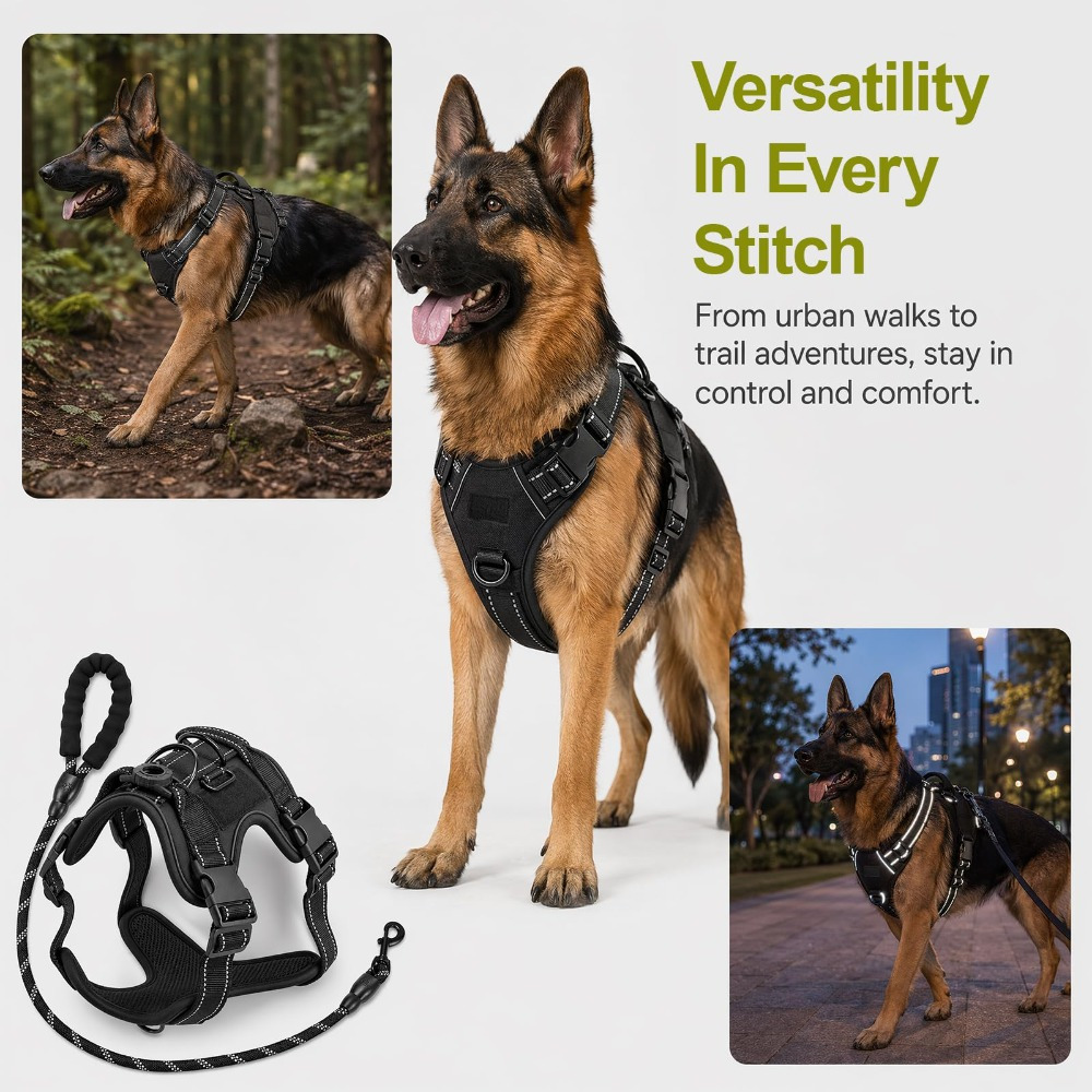 Heavy Duty Large Dog Harness with Top Handle & Shock-Absorbing Bungee Attachment
