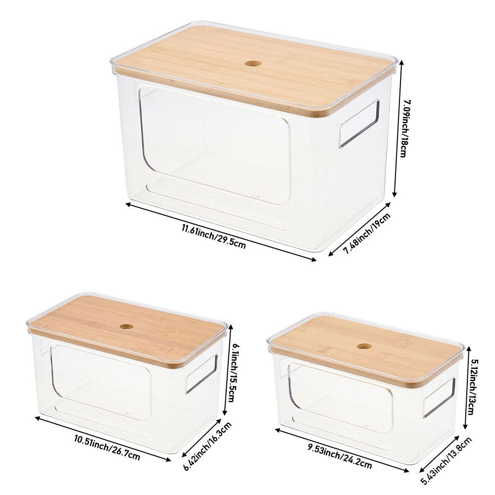 Clear Rectangular Storage Box with Bamboo Lid, 1/3pcs