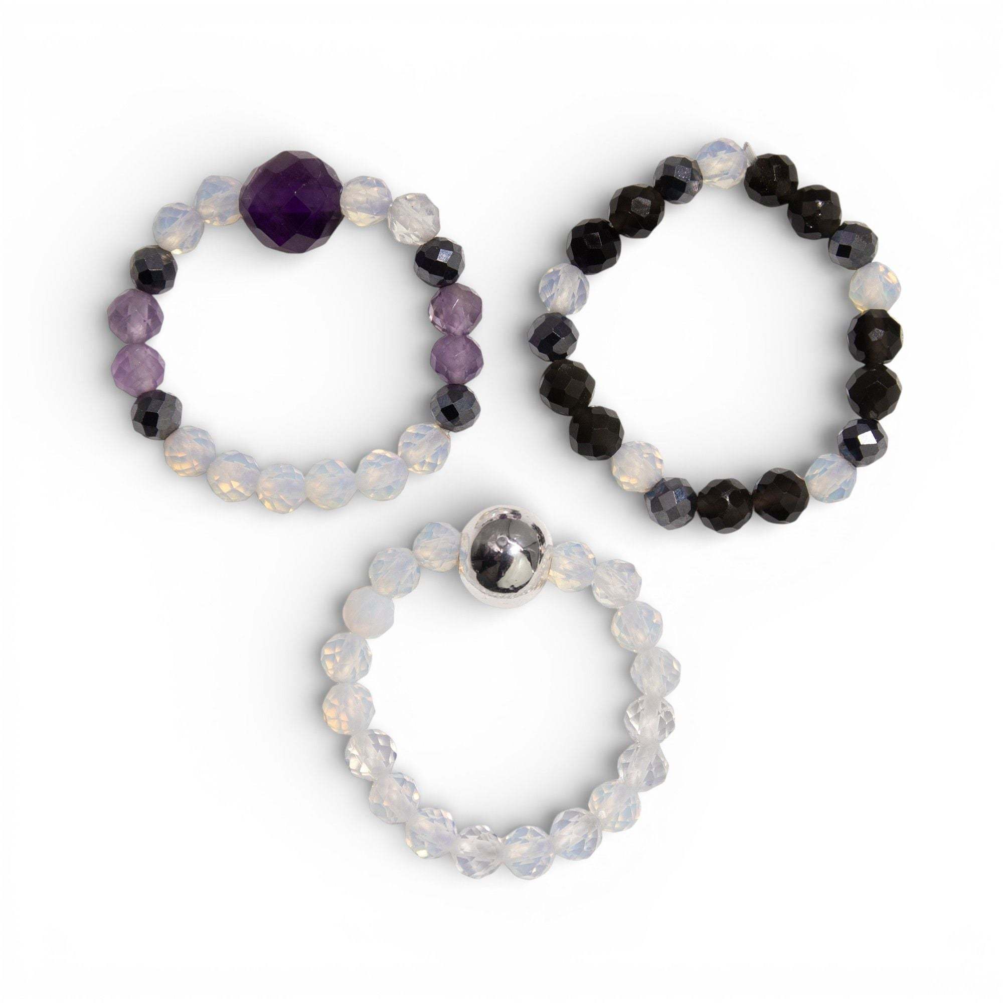 Women's Gemstone Ring Set, Elegant Full Moon Design