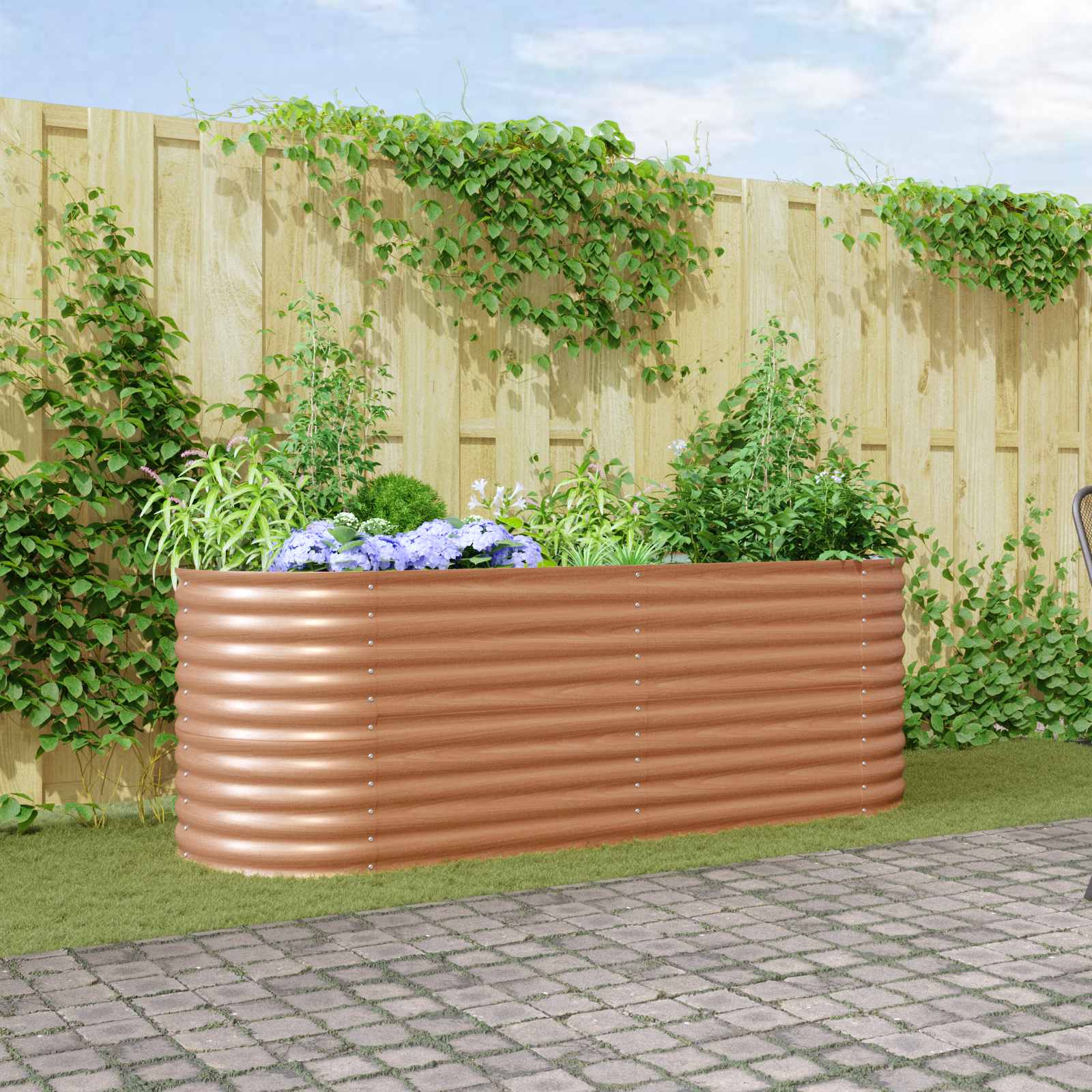 Image of High Bed Brown 240 X 80 X 81 Cm Steel, Garden And Terrace Plant Pot Made Of Steel, Durable, Modern, For Flowers And Plants