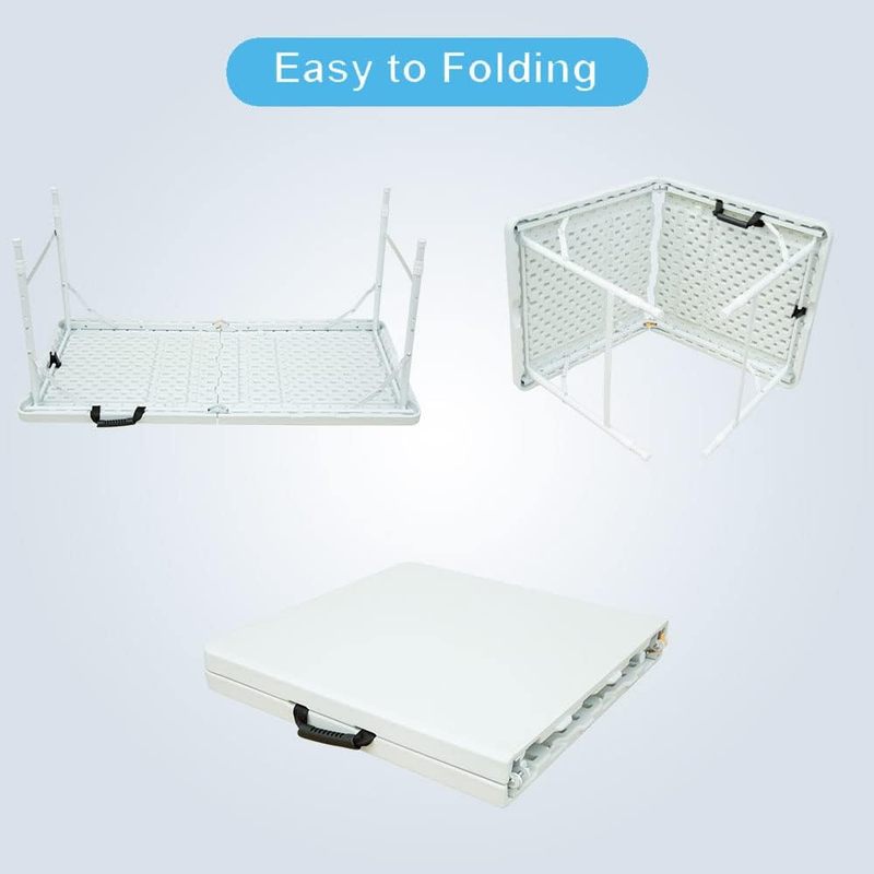Aptliton Heavy Duty 4ft Folding Table With Adjustable Height – Portable Plastic Utility Table, Waterproof, Easy To Clean, Anti-slip Feet, 300lbs Capacity, Indoor Outdoor Use – White