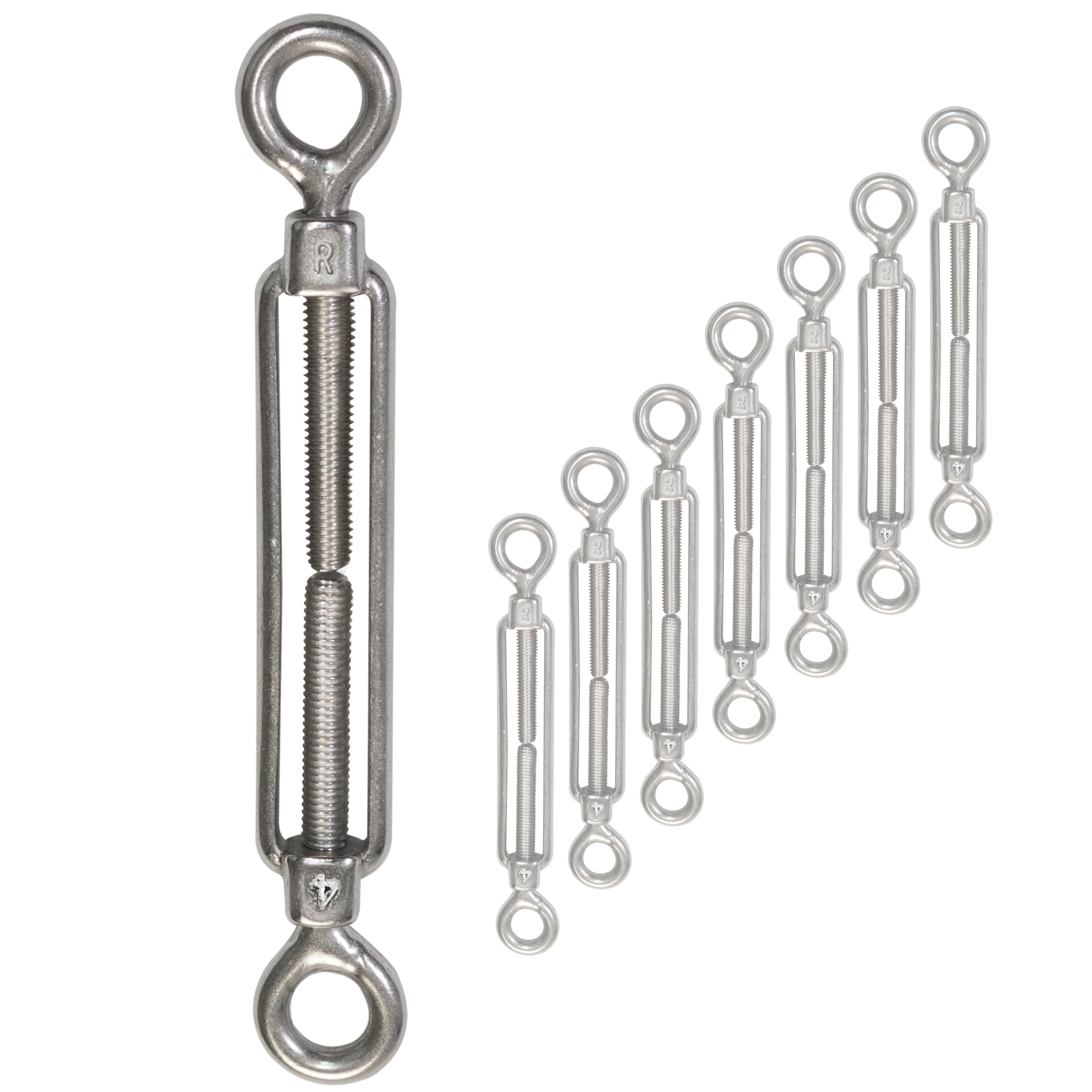 Image of 8x Stainless Steel Wanten Tensioner For Sun Sail Tension Screw Ø 4mm - M4 - Two-sided Eyes - V2a Rope Tensioner Sail Tensioner - 10-14cm Long Fastening Material For Sun Sail