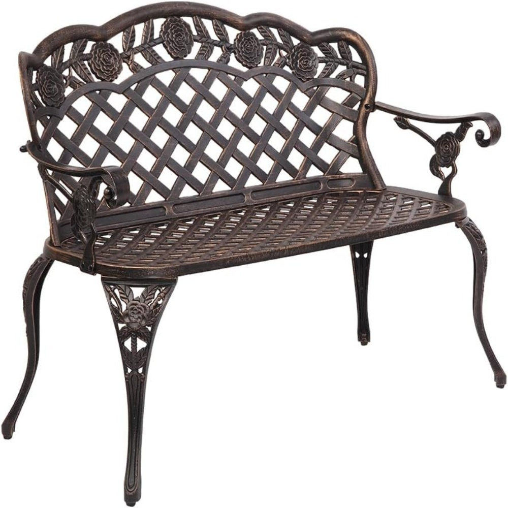 Image of Metal Aluminum Bench, 2-seater Outdoor Bench For Terrace, Balcony, Garden, Yard, 108 X 60 X 83 Cm, Bronze
