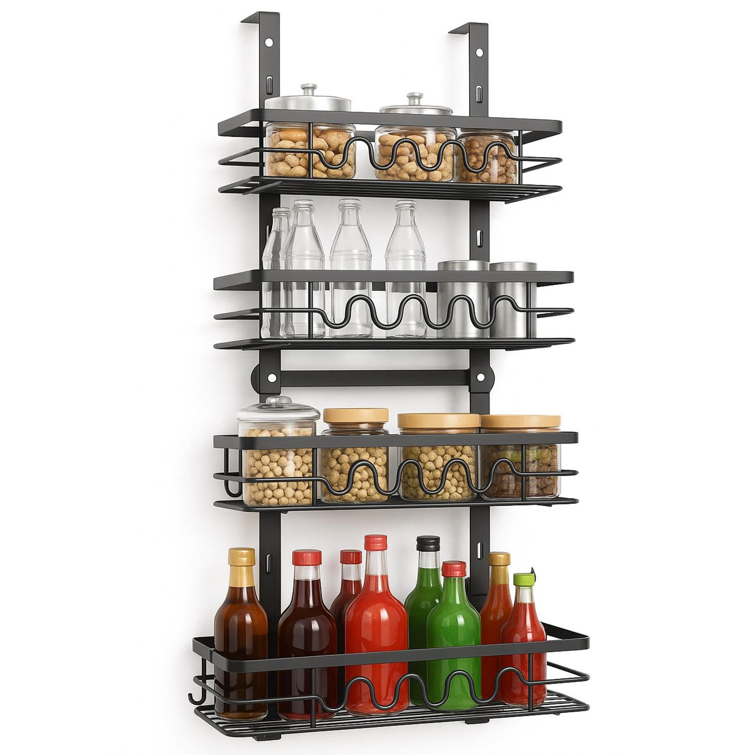TEMU Over Door Pantry Organiser – 4 Tier Adjustable Storage Rack With Removable Baskets – Heavy Duty Metal Hanging Door Or Wall Mount Spice Rack For