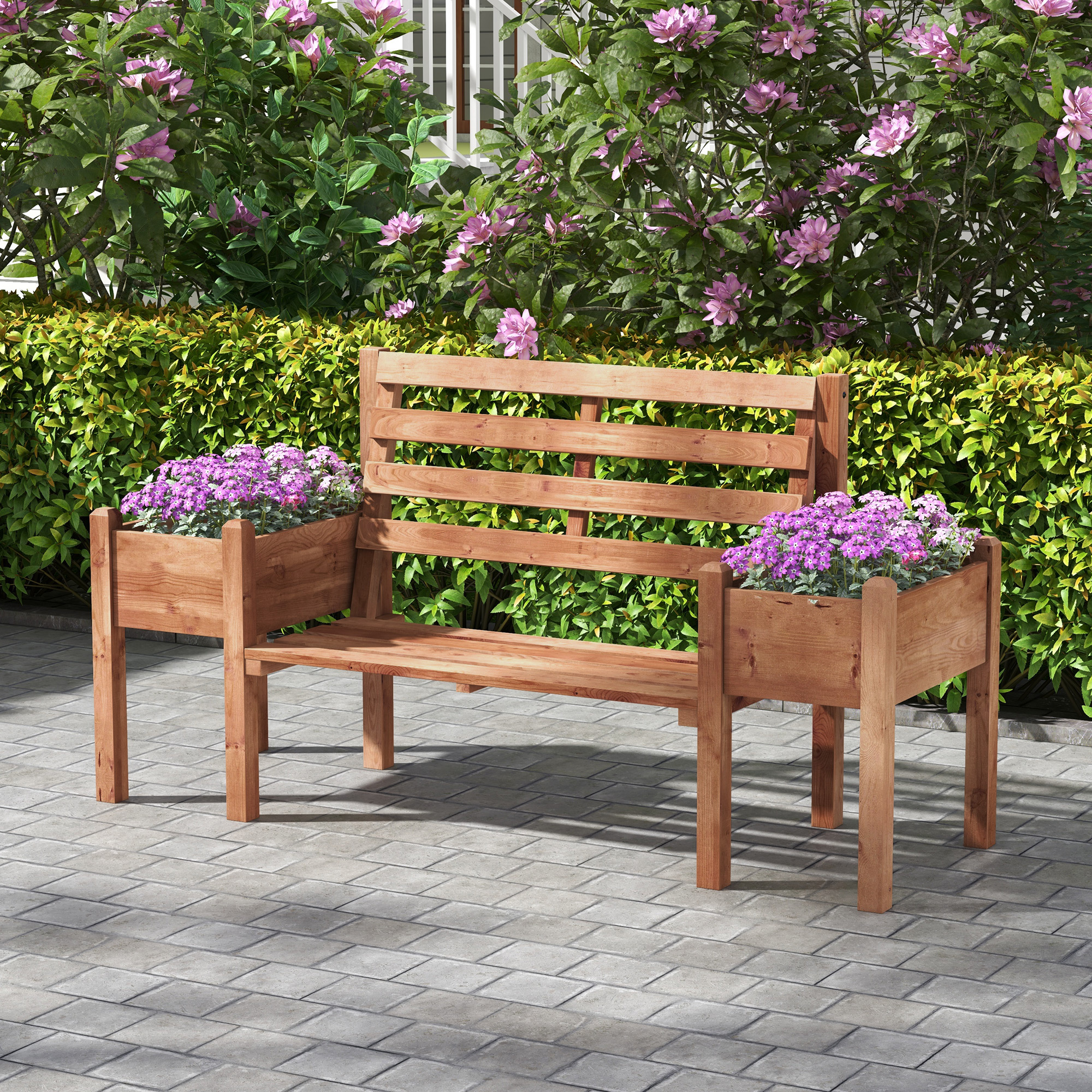 Image of Outsunny Garden Bench, 2-seater Bench, Wooden Bench, With Flower Box, For Garden, , Up To 240 Kg Capacity, 184 X 59 X 95 Cm, Dark Brown