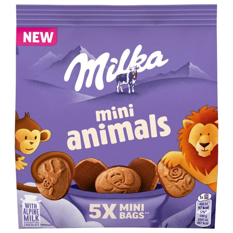 Image of Milka Animal Biscuits In The Shape Of Little Animals Coated With Milk Chocolate 5x19.9g 99.5g