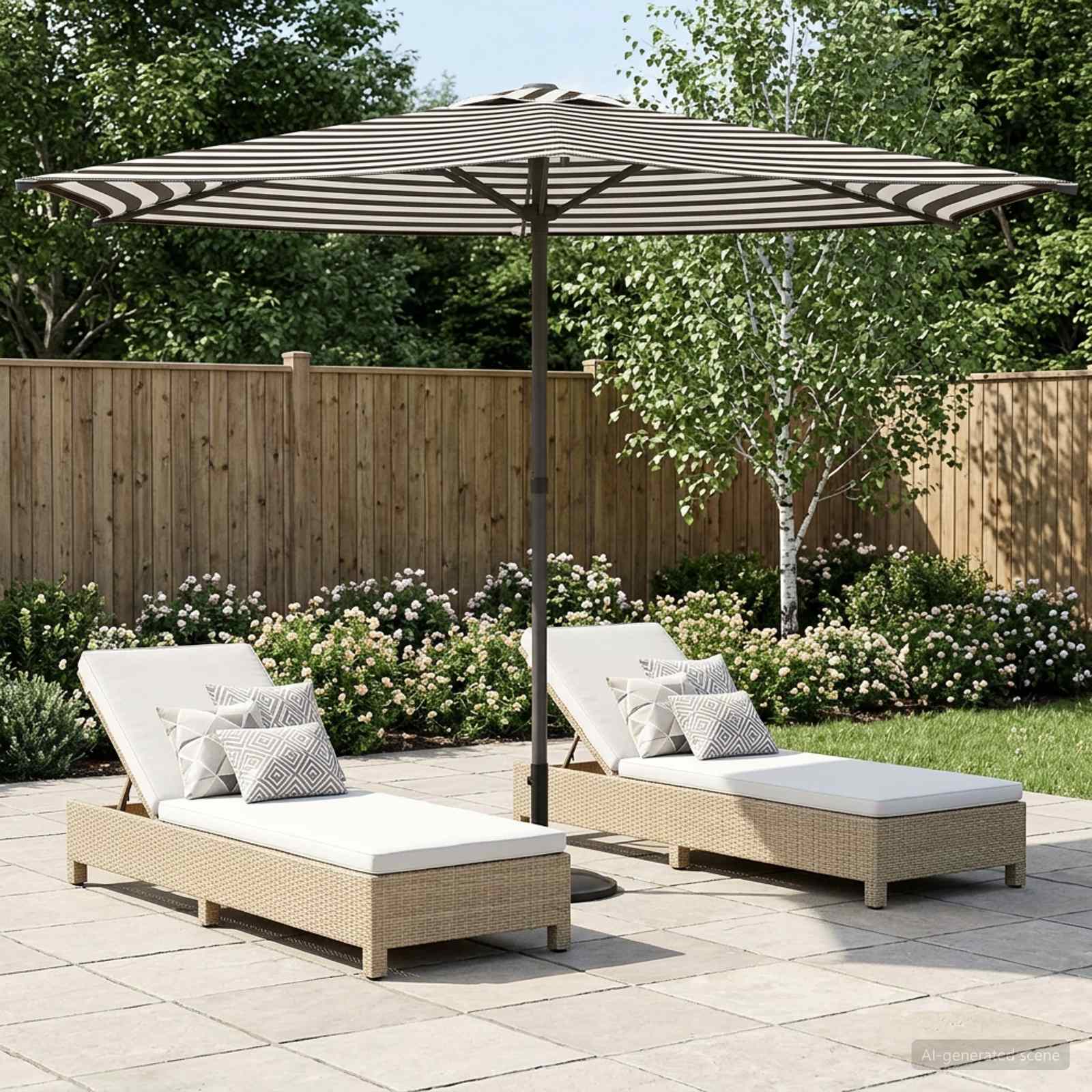 Image of Vidaxl Garden Parasol 270 Cm Polyester, Right-angled Modern Rectangular Sun Umbrella For Patio And Garden, Outdoor Parasol With Large Canopy, Uv Protection, And Weather-resistant Sun Shade