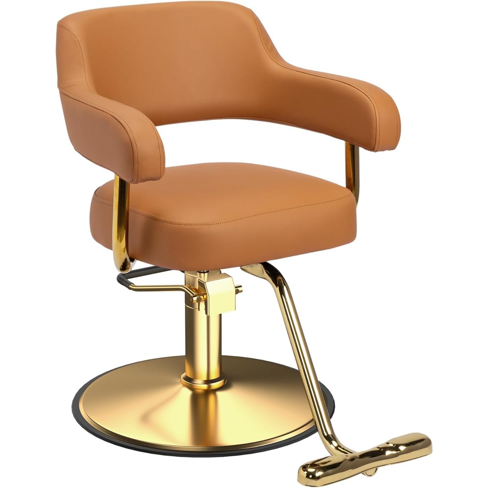 Bonnlo Height-adjustable Barber Chair 83-98 Cm, & 150 Kg Weight Capacity, Hairdressing Chair With Footrest, Pvc Leather Barber Chair (brown-gold, 49 X 48 X 98 Cm)