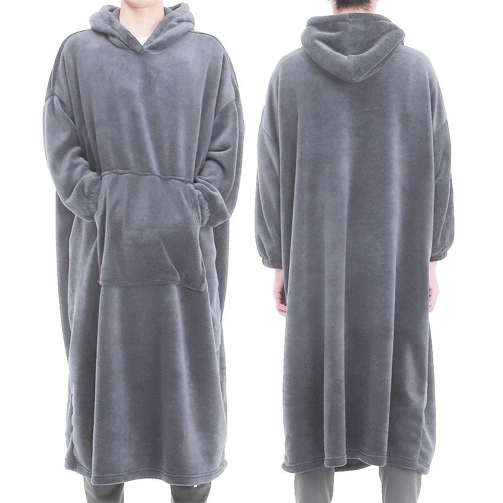 TEMU 1pc Oversized Wearable Hooded Blanket Sweatshirt, Double-sided Flannel Dressing Gown, Strong & , Kangaroo Pocket, Machine Washable | 125cm