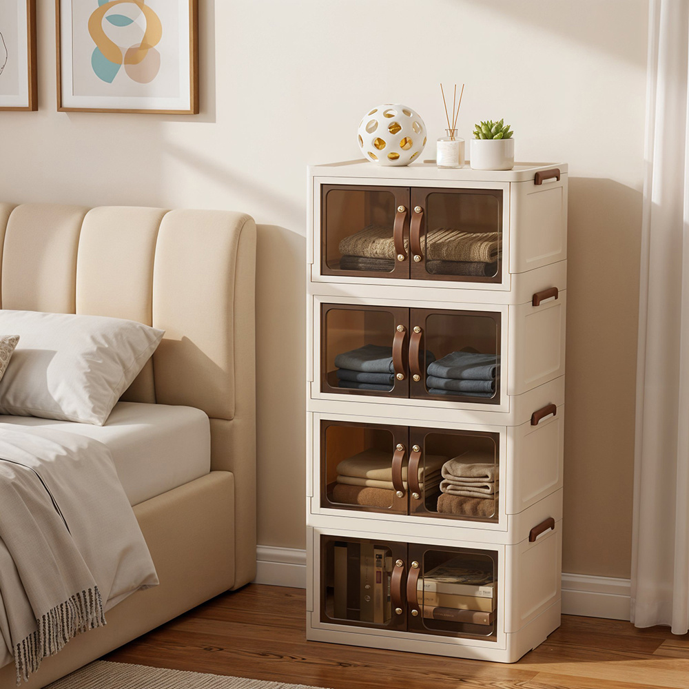 4-Tier White Storage Organizer Box with Clear Front Doors