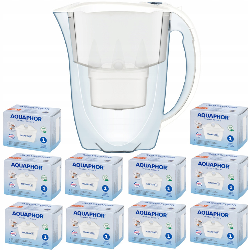 TEMU Carafe Filtre à Eau Aquaphor Amethyst 2,8L avec 10 Filtres de Remplacement, Blanc