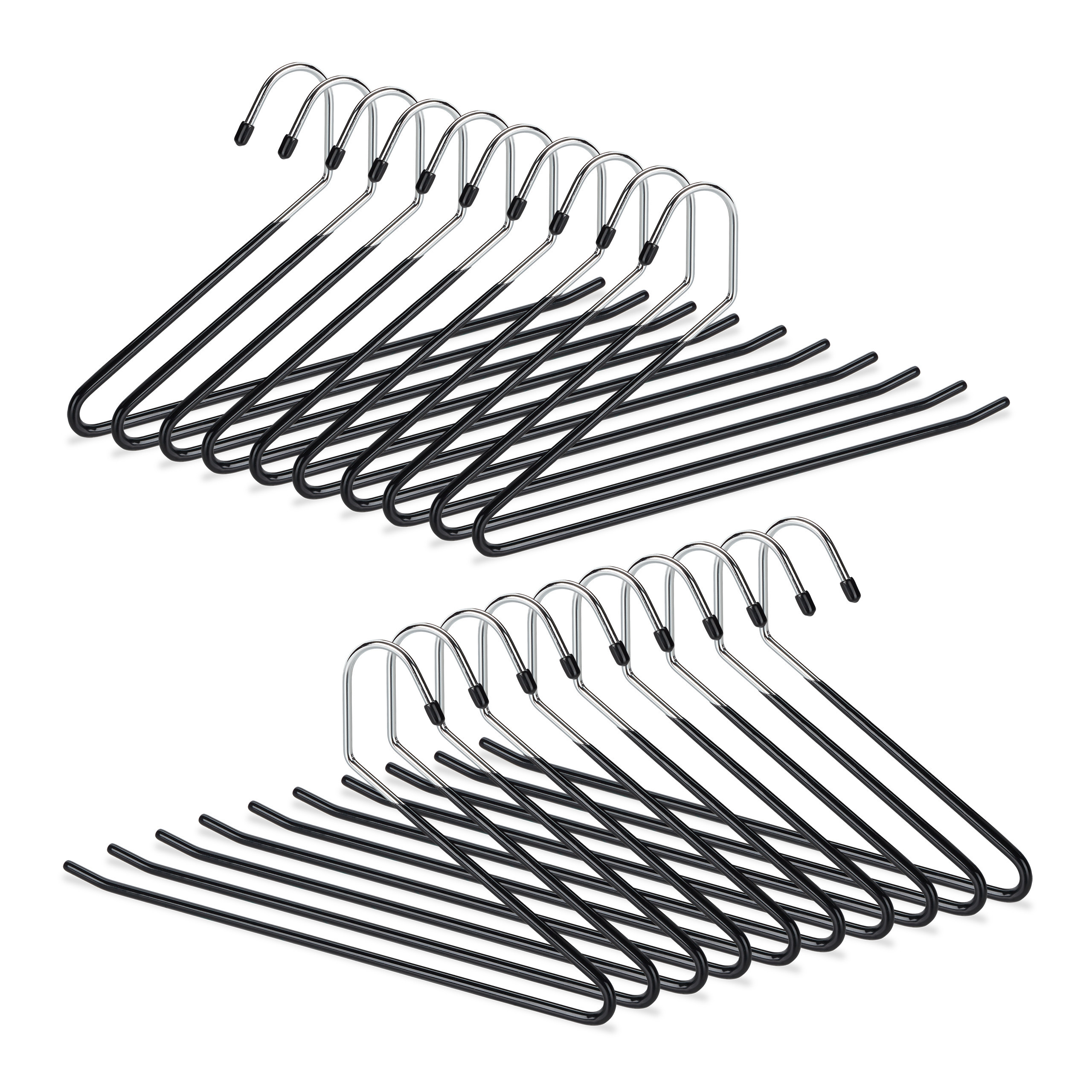 Image of Non-slip Trouser Hanger, 20-pack, 35 X 18 X 0.5 Cm, Metal With Black Pvc Coating, Silver-black, Space-saving, For Trousers In Wardrobes And Dressing Rooms, Clothes Hanger, Laundry Hanger, Relaxdays
