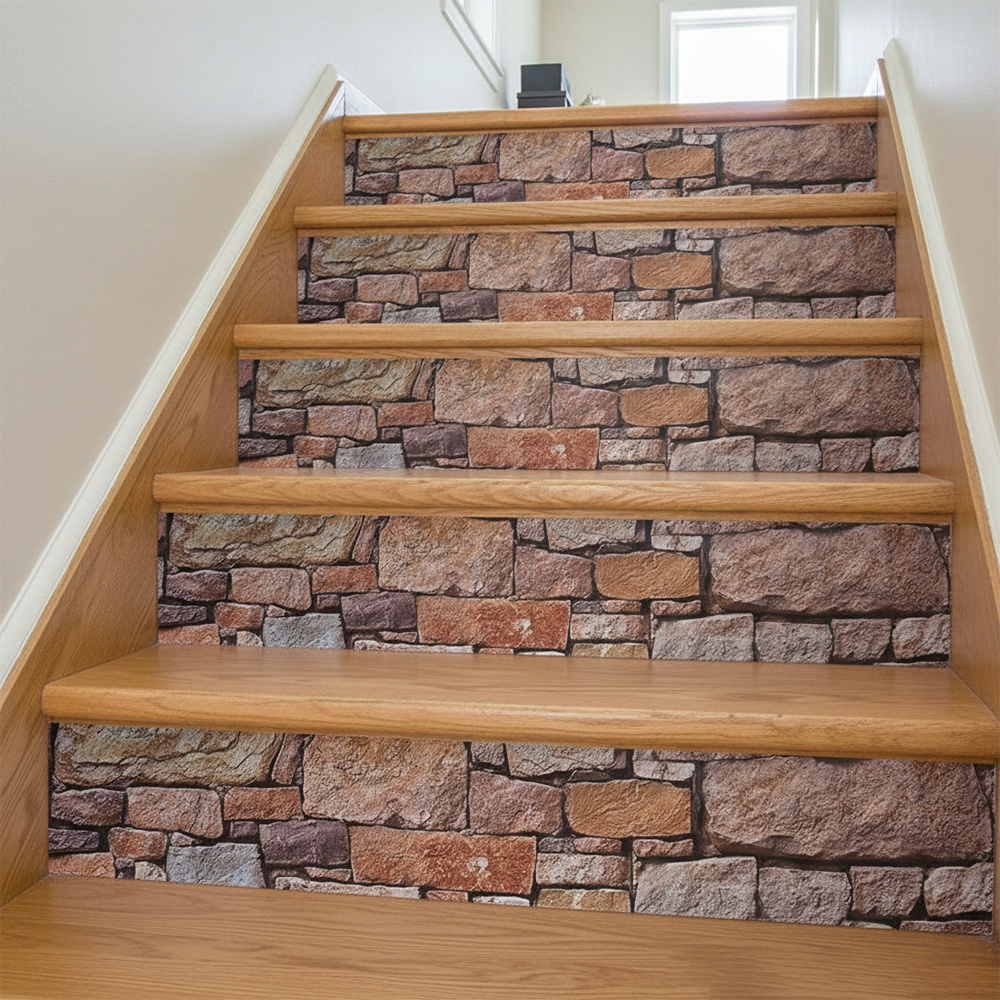 TEMU 13pcs Industrial Red Brick Self-adhesive Floor Decals, Peel And Stick Pvc Stair Stickers, Removable Easy To Clean, For Office Bookstore Decor