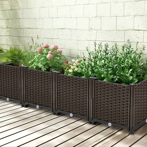 outdoor rectangular plastic garden vegetable planting basin thickened deepened balcony planting box garden vegetable planting basin horticultural size 160 40 37cm
