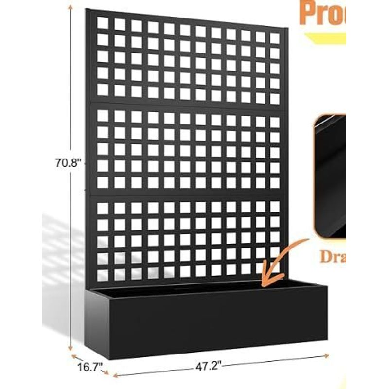 Image of Privacy Screen With Planter Box, 72" H " Privacy Screens And 3-panels, Garden Decorative Planter Box With Trellis For For Climbing Plants, Vegetable, Vines