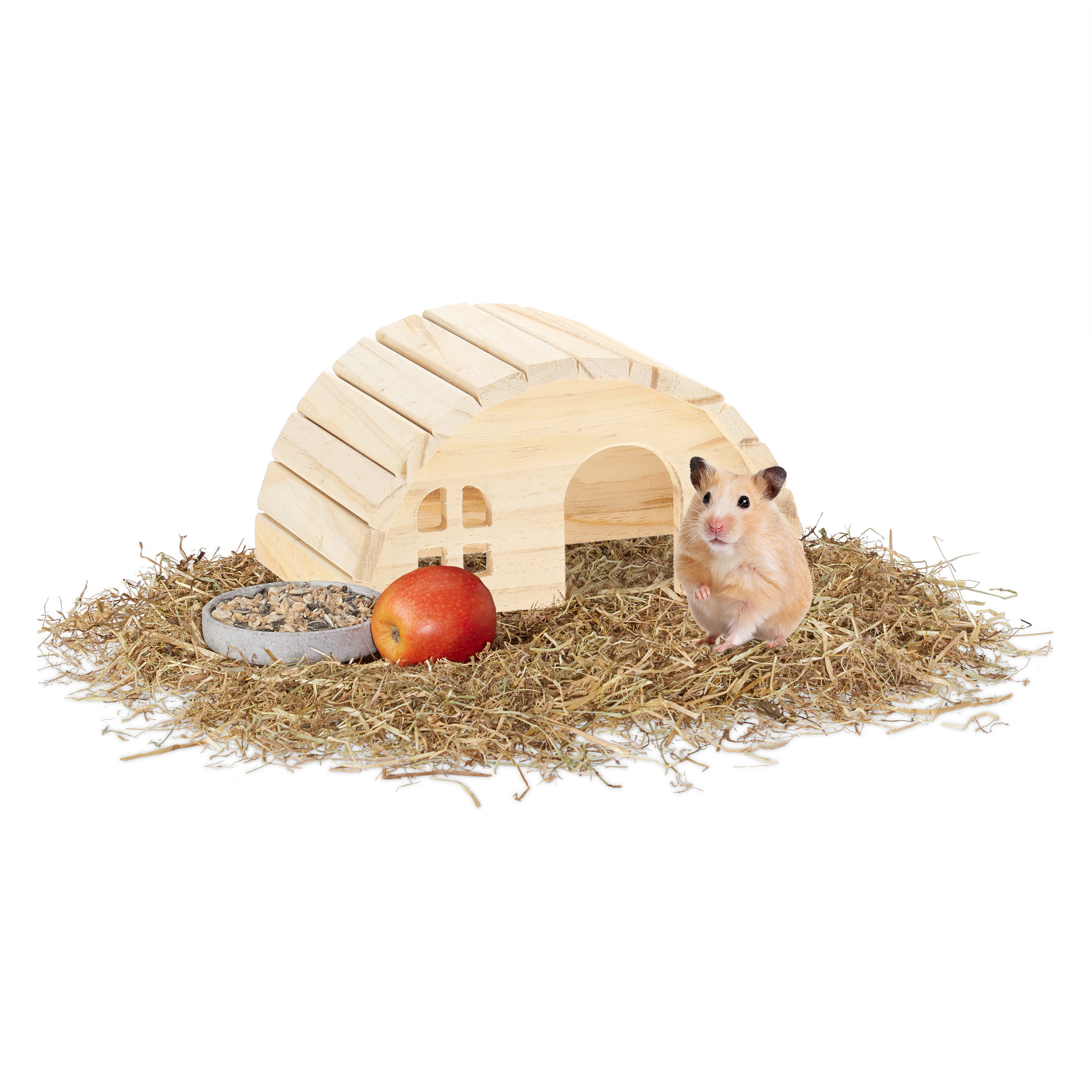 Image of Wooden Hamster House, 10 X X 13 Cm, Natural Untreated Pine Wood, Round Roof For Climbing, Entrance 6 X 4.5 Cm, For Dwarf Hamsters And Mice In Cages, Rodent Hut, Mouse House, Cage Accessory, Relaxdays
