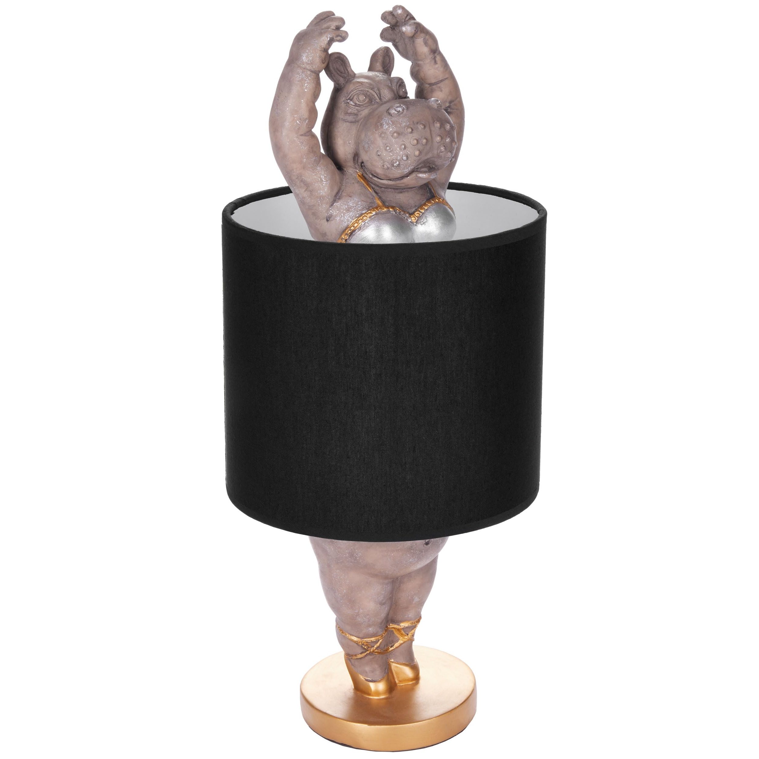 Image of Brubaker Hippo Ballerina Table Or Nightstand Lamp - Table Lamp With Ceramic Base And Fabric Shade - 43 Cm Height, Black Grey (bulb Not Included)