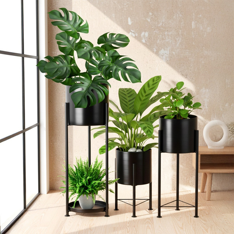 Metal Flower Pot, Black, 3pcs.