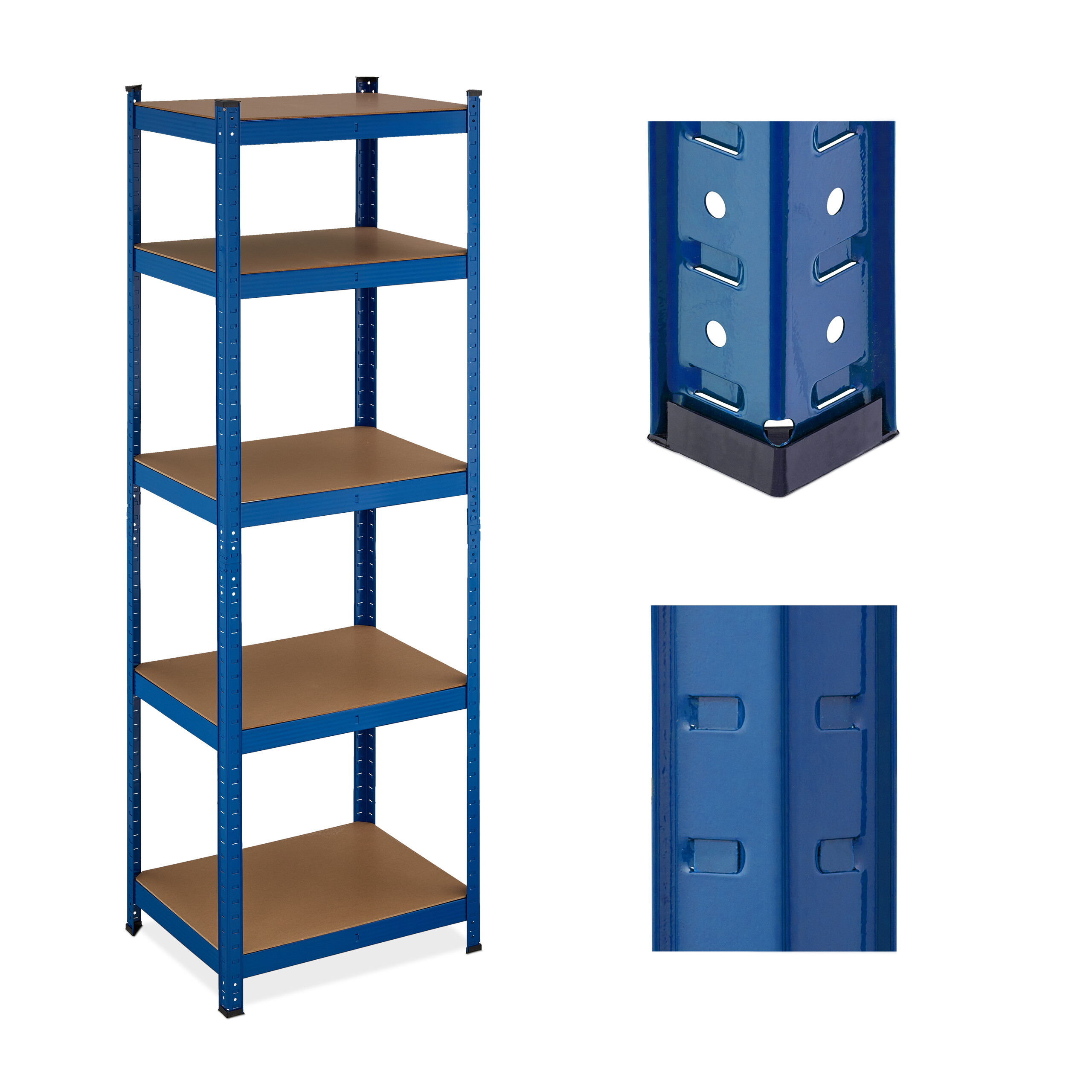 TEMU Estantería de carga pesada 5 niveles, 180 x 60 x , capacidad total 500 kg, acero con baldas de MDF y protectores de suelo de plástico, azul ,