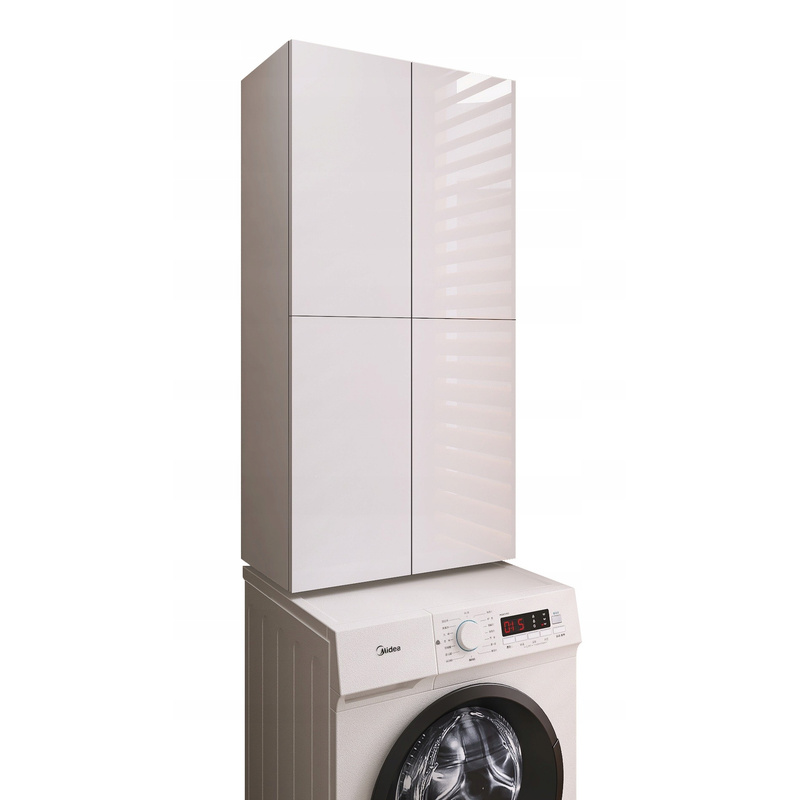 Image of White Glossy Over-the-washer Hanging Bathroom Cabinet, 60x120x34 Cm