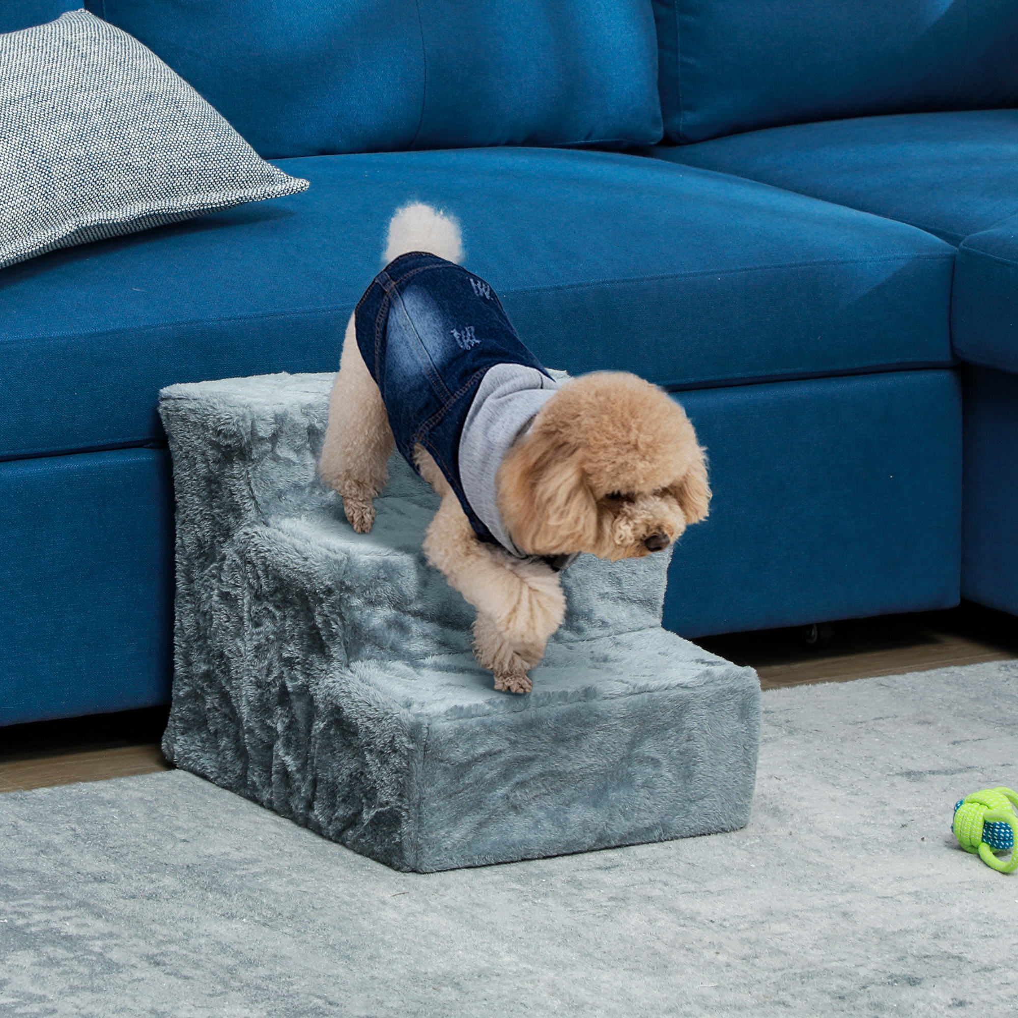 Image of Dog Stairs, 35 Cm High, Pet Stairs For Small Dogs, Cat Stairs, Dog Ramp With Washable Cover, Entry Aid For Bed, Sofa, Couch, Light Grey